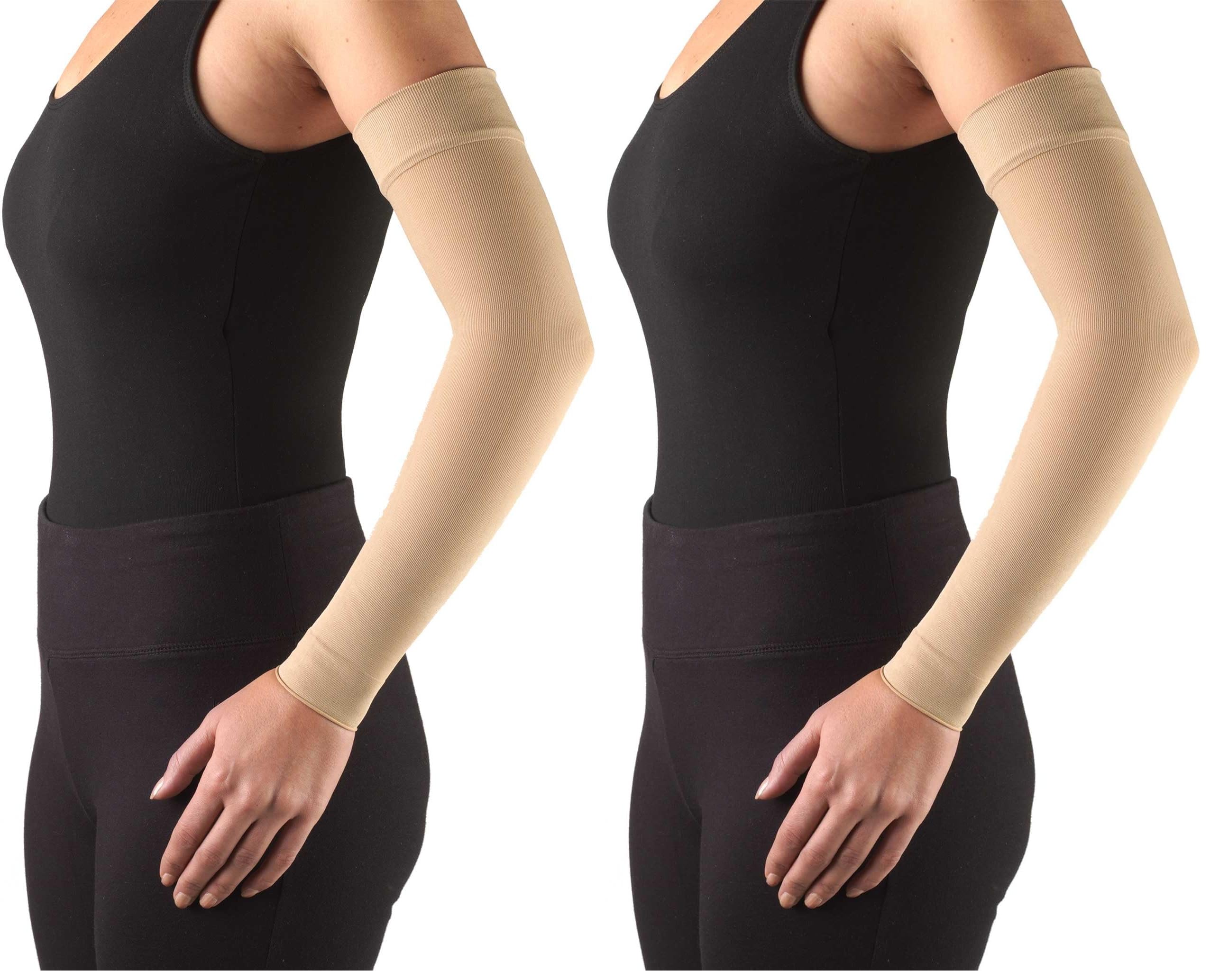 Truform Lymphedema Compression Arm Sleeve, 20-30 mmHg Post Mastectomy Support, Beige, Small (Pack of 2)