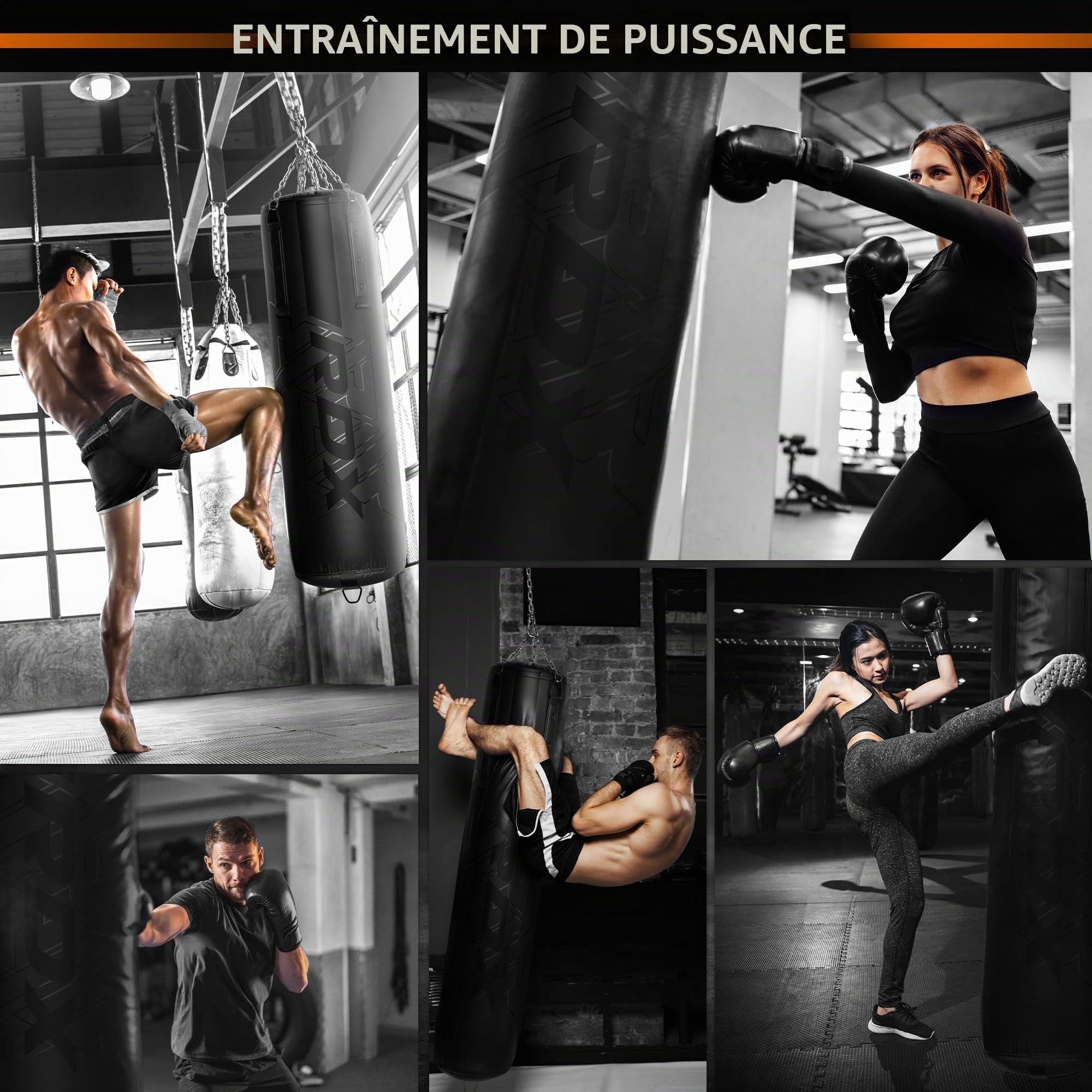 RDX Sac de Frappe Adulte 5ft, 3PC Rempli Anti Balançoire Lourd Boxe Punch Bag avec Gants Kit pour Muay Thaï MMA Arts Martiaux Sparring Punching Kickboxing D’entraînement, Domicile Gym Fitness