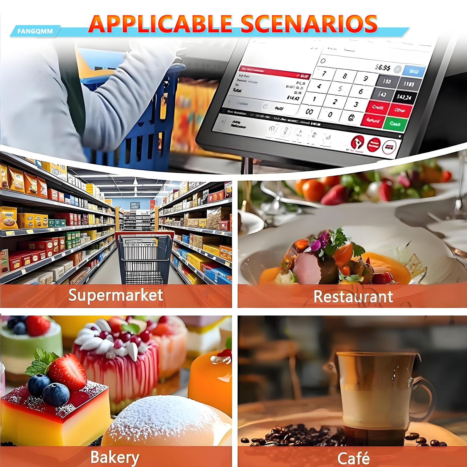 All-in-One-Smart-Kassen-POS-System, Touchscreen Kasse für Supermarkt, Kiosk & Laden – Komplett-Set mit Scanner, Kassenlade & Kundendisplay, für Kleinunternehmen, Restaurants, Einzelhandel White