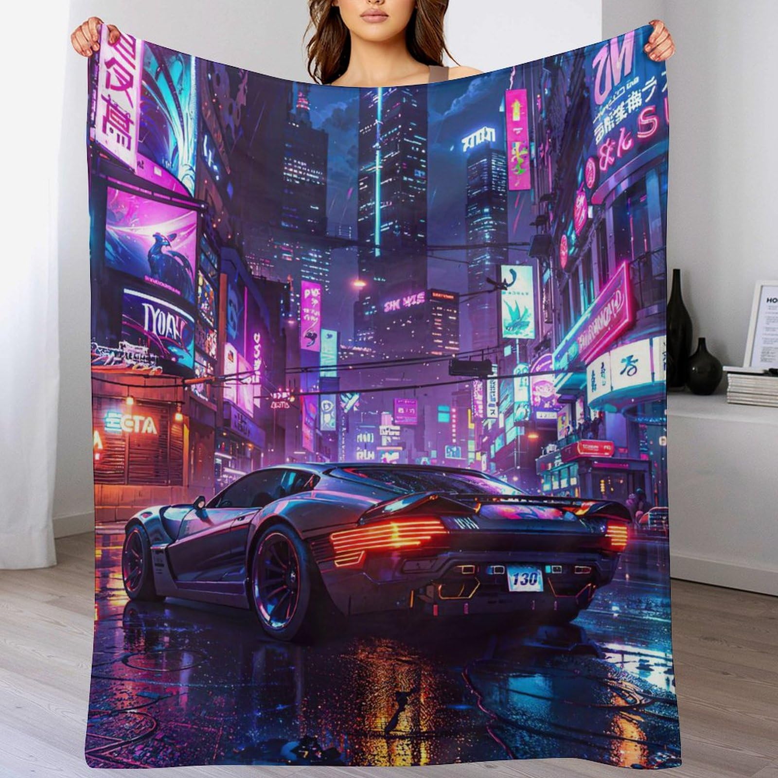Couverture voiture de sport en flannel chaude contre le froid du lit et canapé