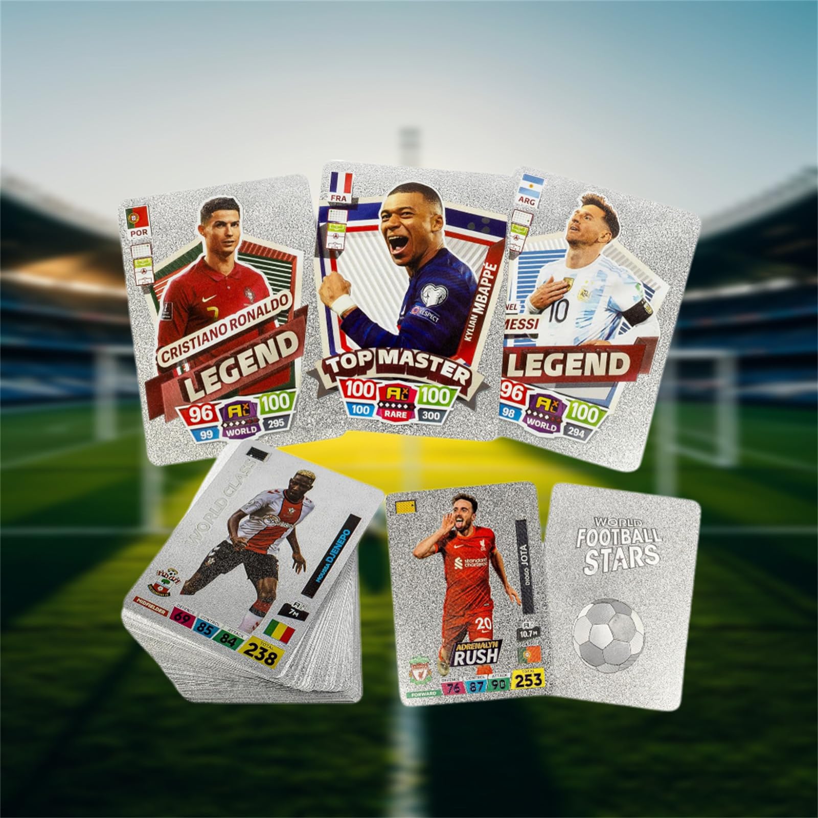 Karty do piłki nożnej Euro 2024, zestaw kart dla wszystkich kolekcjonerów i fanów piłki nożnej, zawiera 55 największych gwiazd piłki nożnej na świecie, stwórz niezapomniane chwile (kolor srebrny)