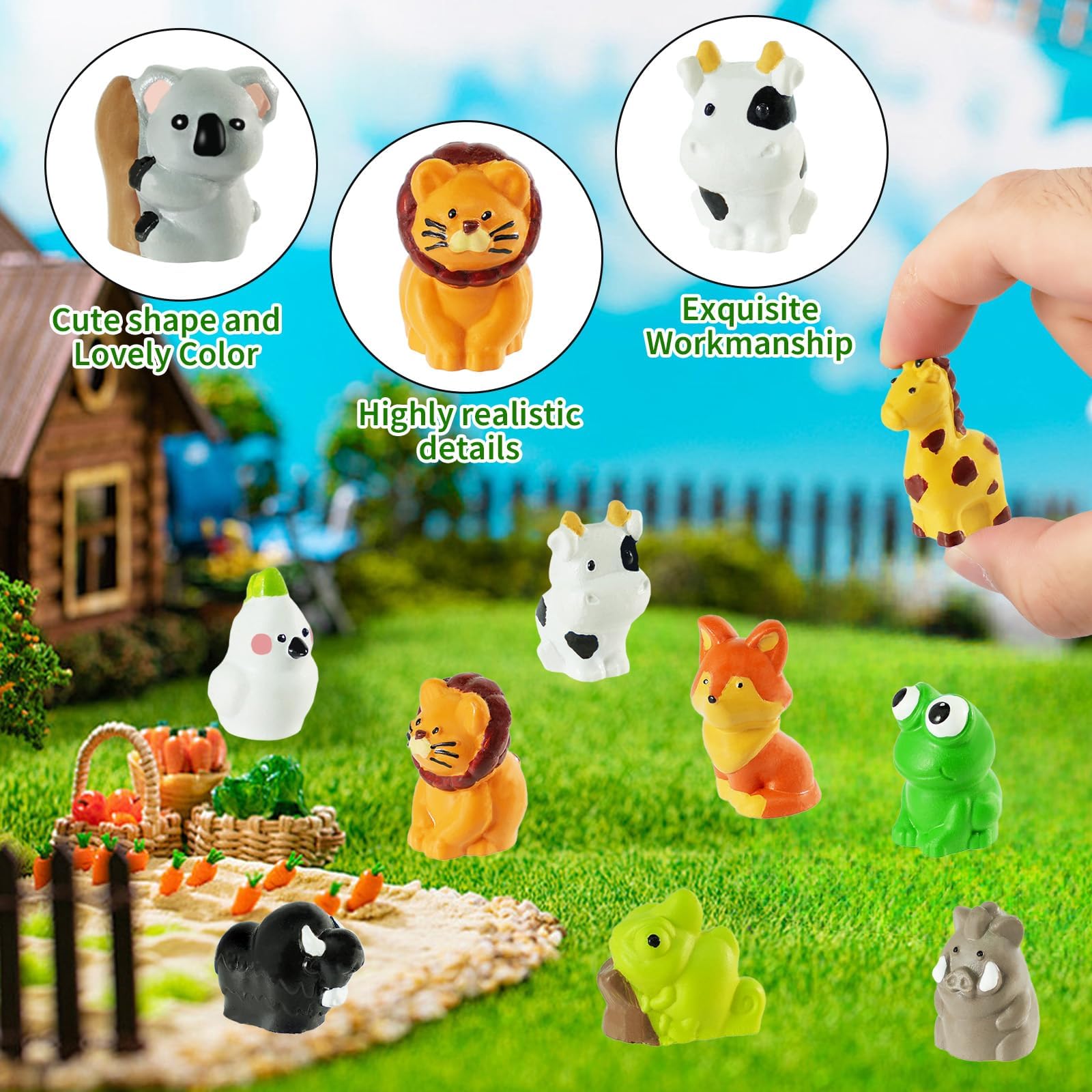 38pcs Mini Resin Animals Bulk - 19 Styles Tiny Animal Figures For Fairy Gardens & Dollhouses
