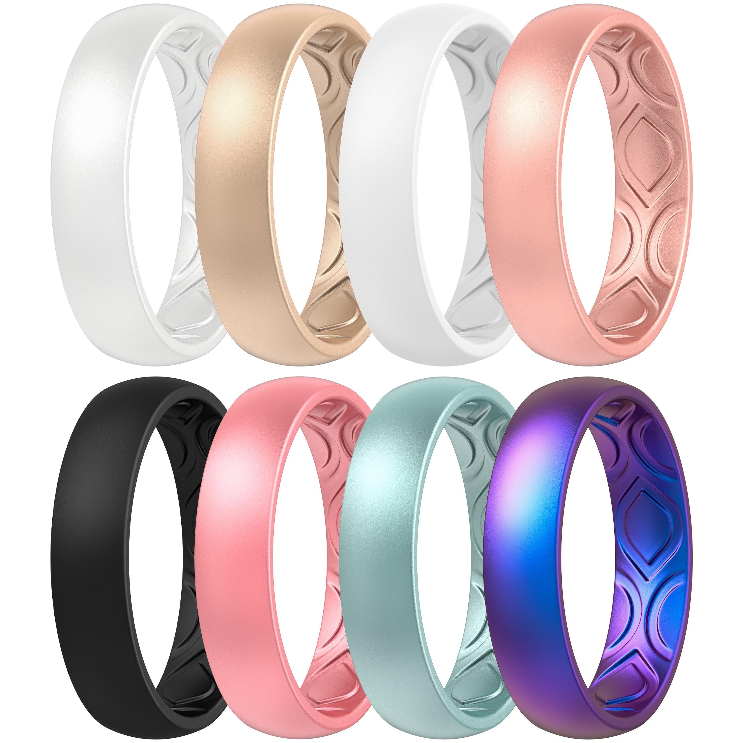 ThunderFit Women Breathable Air Grooves Silicone Wedding Bands Promise Rings 5.5mm Wide 1.8mm Thick - 1/4/8/12 Variety Multipack