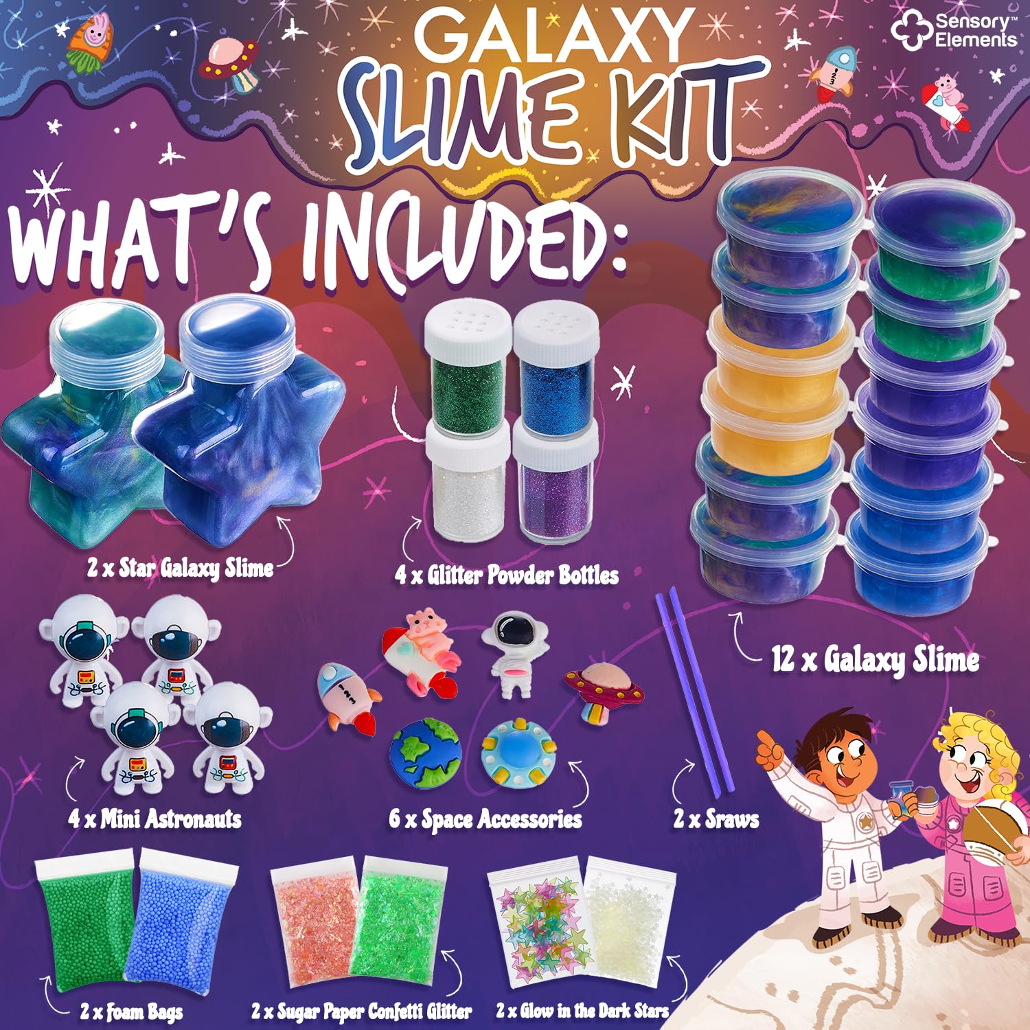Galaxy Slime Kit for Boys & Girls - Colorful Premade Galaxy Slime for Kids, DIY Toy Slime Set with Glow in The Dark Stars, Idea for Christmas & Holiday, Boys & Girls Ages 5-12+
