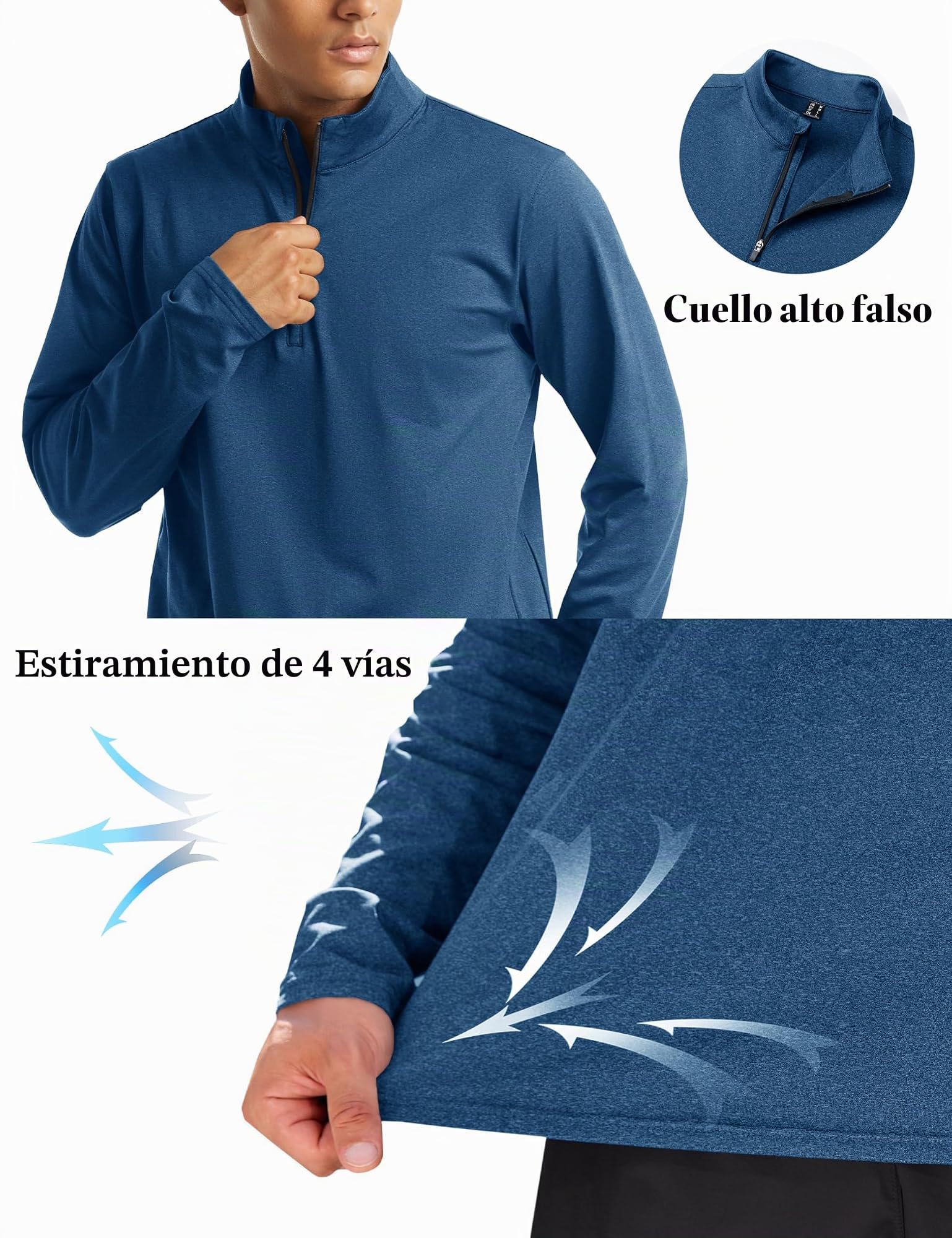 KEFITEVD Sudadera de forro polar para hombre, manga larga, cálida, transpirable, para esquí, ciclismo, azul oscuro, XL