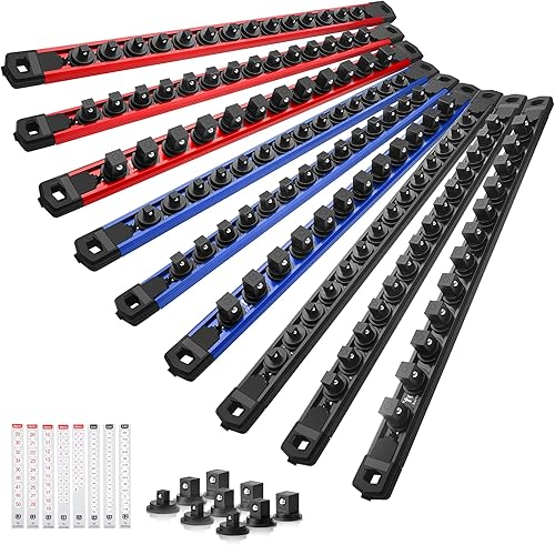 Miniatura 48 de Juego de organizador de enchufes magnéticos, 3 piezas de 1/2 pulgada 3/8 pulgadas 1/4 pulgadas de aleación de aluminio con 40 clips extraíbles Negro