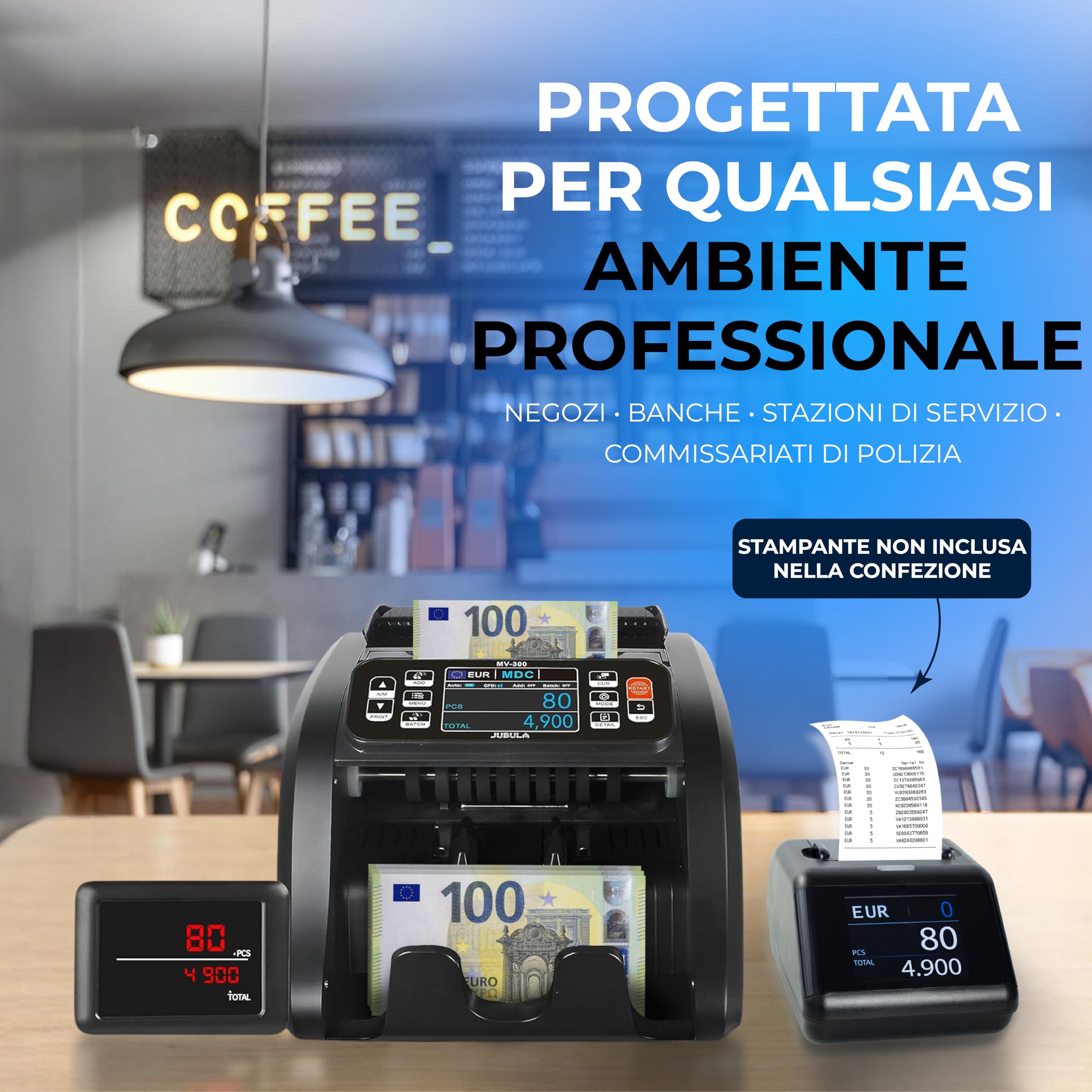 MV-300 Macchina conta banconote professionale a denominazione mista | EUR, USD, GBP | Verifica banconote | Macchina conta soldi | Contabanconote professionale miste | Contasoldi