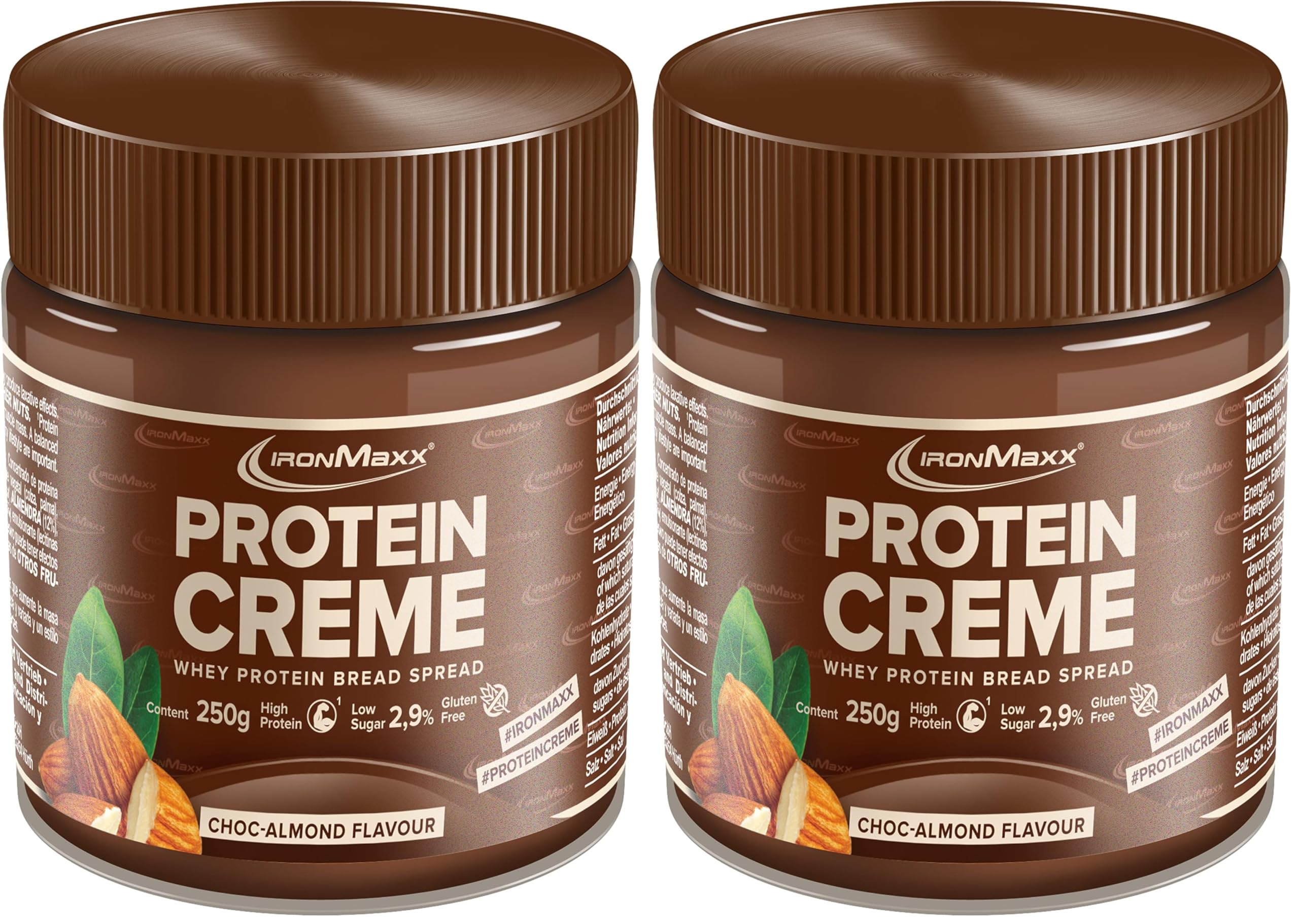 IronMaxx Protein Creme - Choc Almond 250g | cremiger high protein Brotaufstrich | low carb, low sugar für eine gesunde Ernährung geeignet (Packung mit 2)