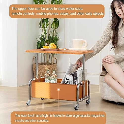 Miniatura 3 de Mesa Auxiliar Sofá Mesa Para Cama Pequeña con Ruedas Mesita Portatil Bandeja Sofá Mesas Auxiliares de Café Multifunción con Espacio de