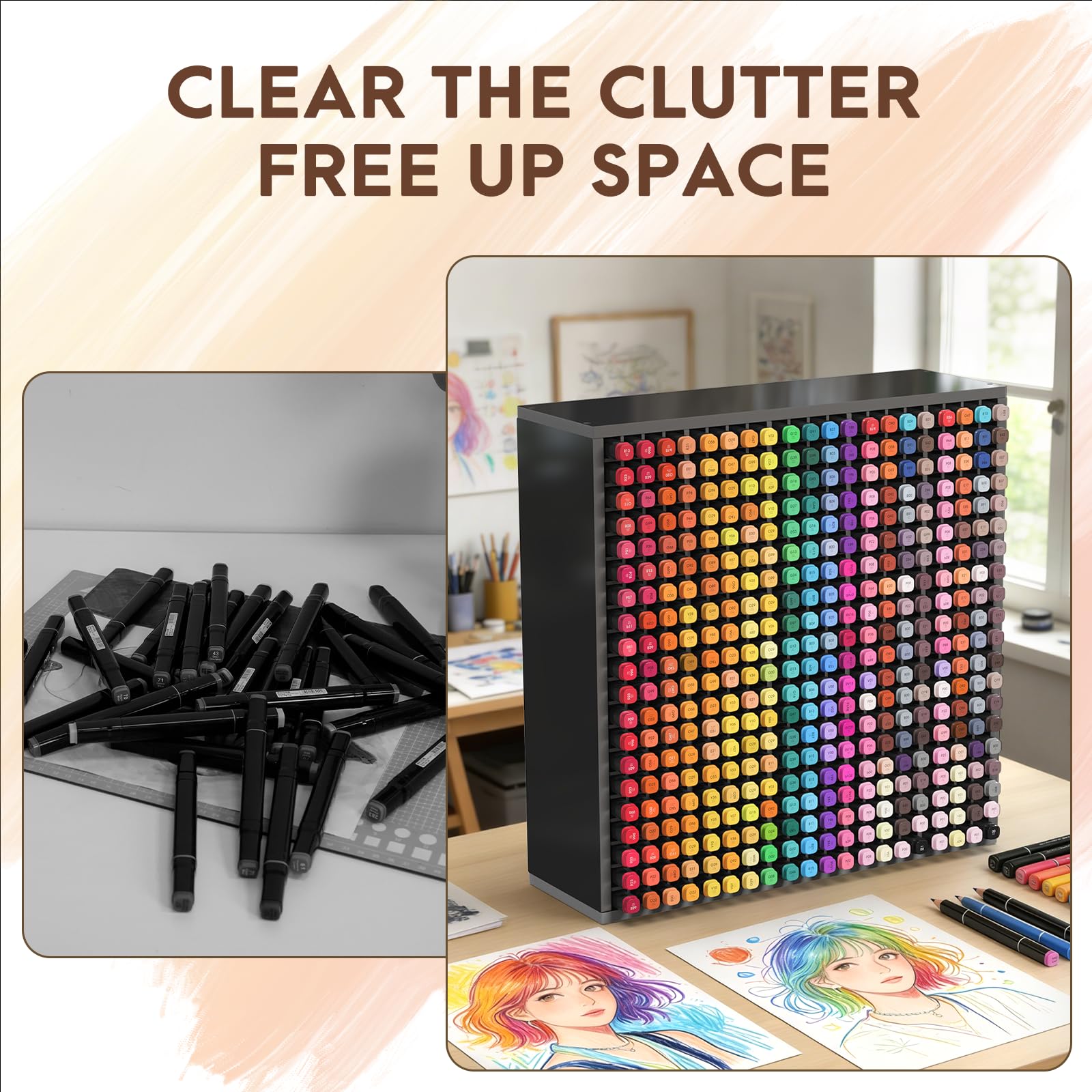 SANFURNEY 400 Fächer, Marker-Organizer für Schreibtisch, stapelbar, Schwarz | Alkoholmarker-Aufbewahrungsregal, Stiftehalter, Kunstbedarf-Organizer für Zuhause, Büro, Klassenzimmer