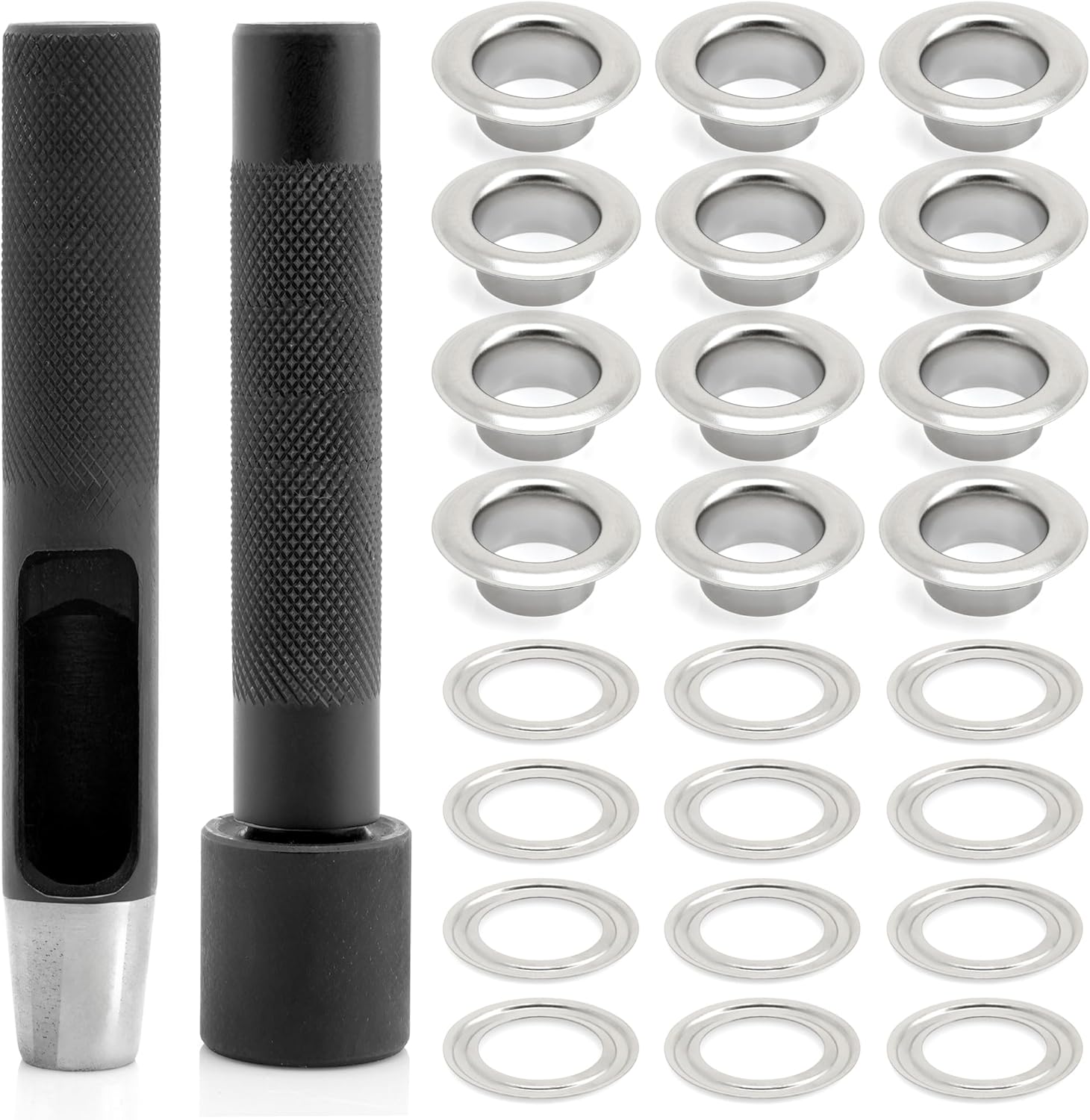CRAFTMEMORE 3/16" Grommet Tool Kit Eyelet Setting Tool Grommet Setter Hole Punch Cutter & Pack of 100 Grommets (3/16" (5mm) Inside Diameter)
