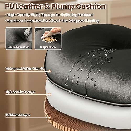 Miniatura 4 de ovios Silla de oficina en casa con ruedas, moderna silla de escritorio giratoria de piel sintética, respaldo medio, altura ajustable, sillas de