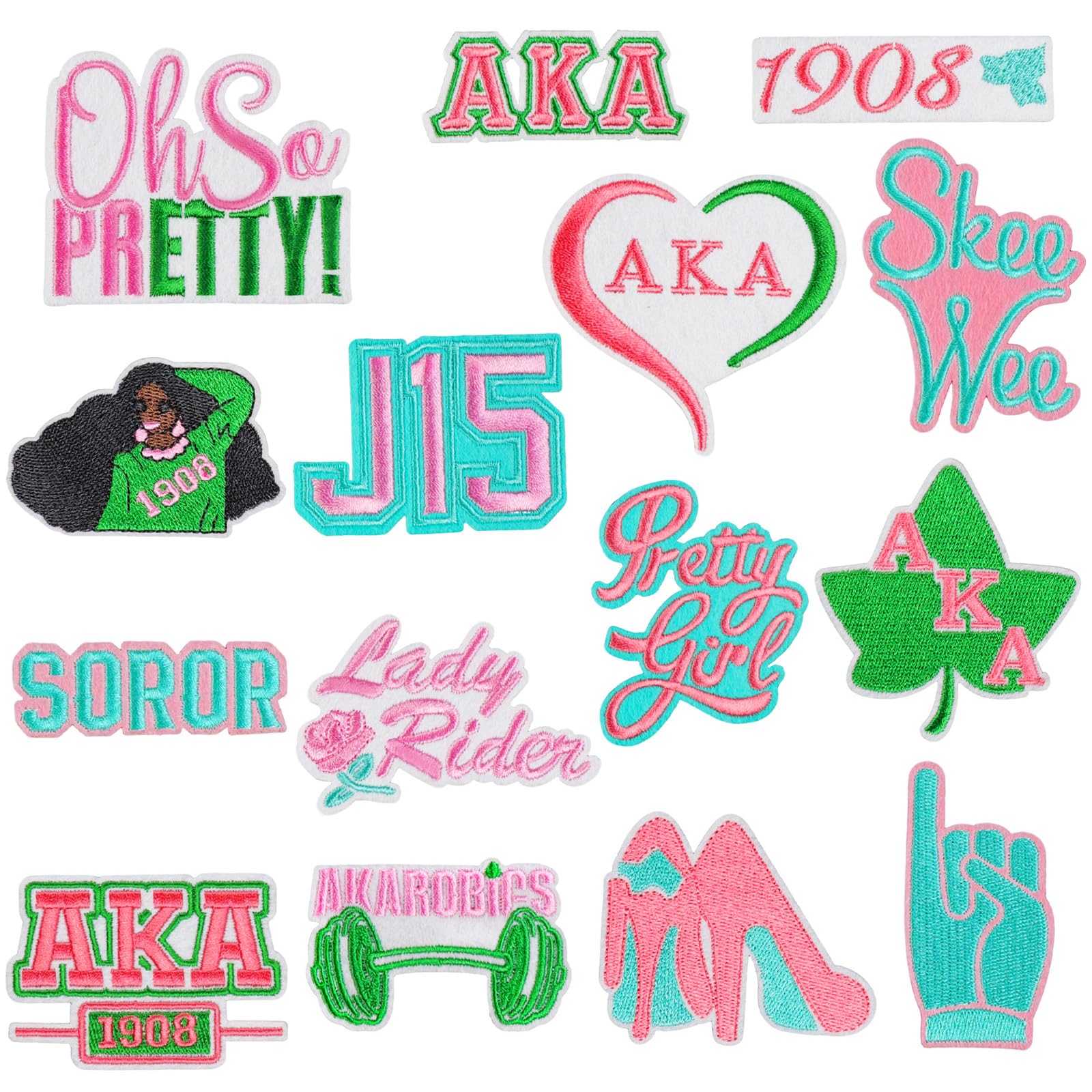 15PCS Alpha Sorority Iron on Patches AKA Sorority Embroidered Iron On and Sew On Patches Set for Women Hats Clothes Jackets Bags Jeans T-Shirt DIY Craft Supplies Perfect Sorority Gift