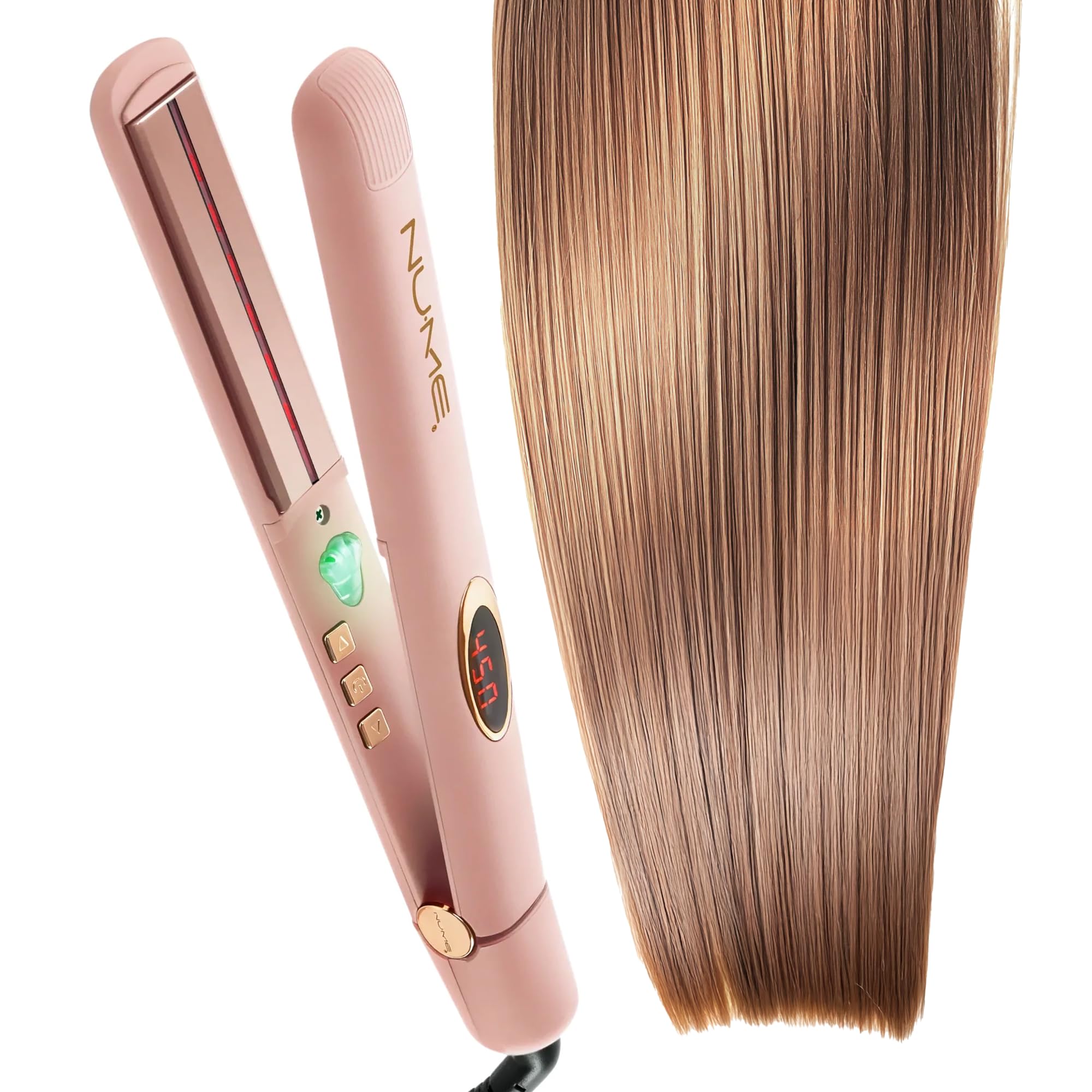 NuMe Megastar Hair Straightener Tourmaline Flat Iron–1 Inch Floating Plates with Negative Ion Booster, Infrared Light Strip, Ideal for All Hair Types – Ultra-Smooth and Shiny Results