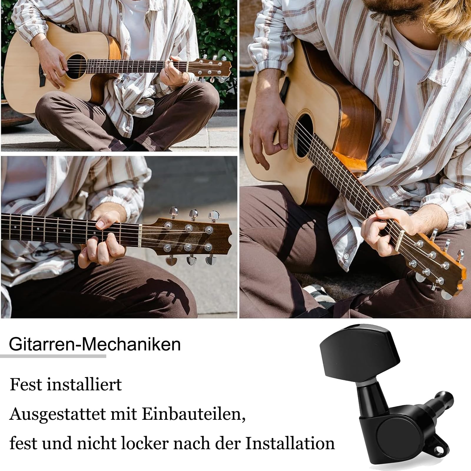 6 sztuk mechanizmów gitarowych, krętlik strojowy, metalowy klucz blokujący, 3 L3R, klucz do gitary elektrycznej (czarny)