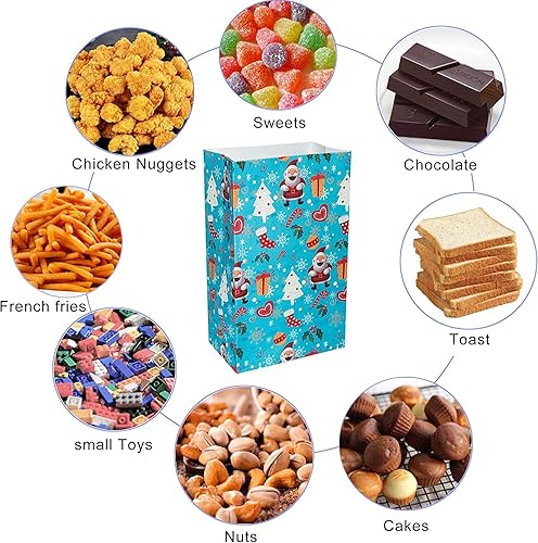 Miniatura 3 de YOUYOUTE Paquete de 30 bolsas de papel de Navidad, bolsas de vacaciones, fiestas y regalos con calcomanías, Navidad, recuerdos de fiesta, aulas,