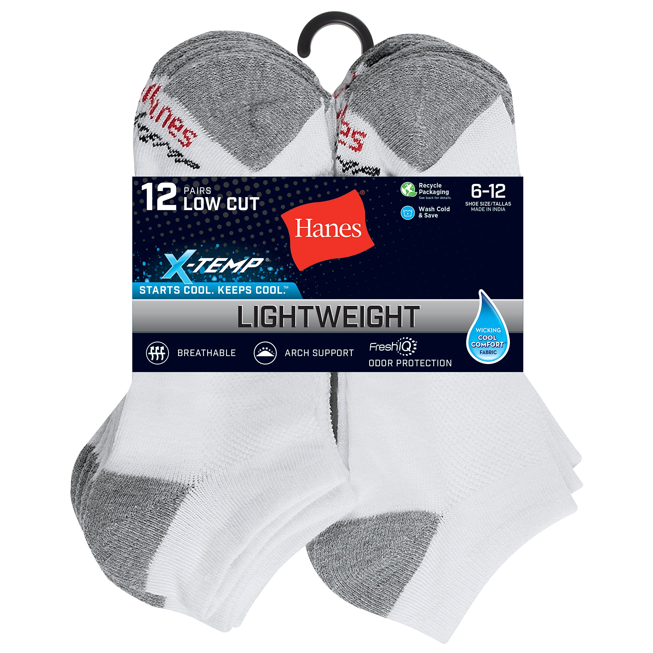 Hanes LTAC14 Mężczyźni Hanes X-temp Herrensocken, Leicht, Niedrig Geschnitten Und Ohne Show, 12er-pack (12 w zestawie)