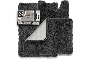 Clara Clark: Sumptuous 3-Piece Shaggy Bath Rug Set in Enigmatic Black