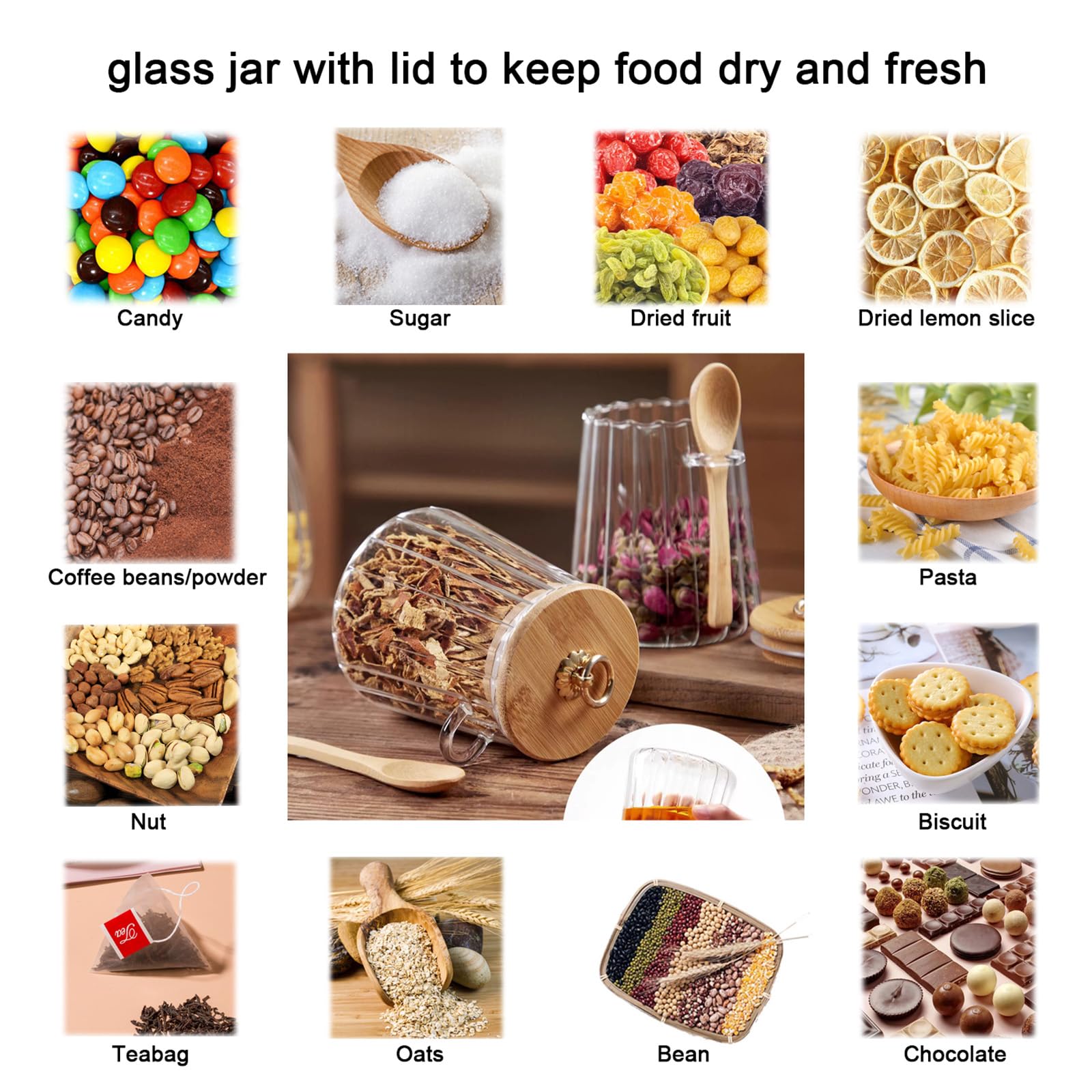 Lot de 2 boîtes hermétiques en verre pour café et noix avec couvercle et cuillère pour bonbons, café, fruits, biscuits, thé, flocons d'avoine, céréales, sel, sucre, épices - 7,6 ml