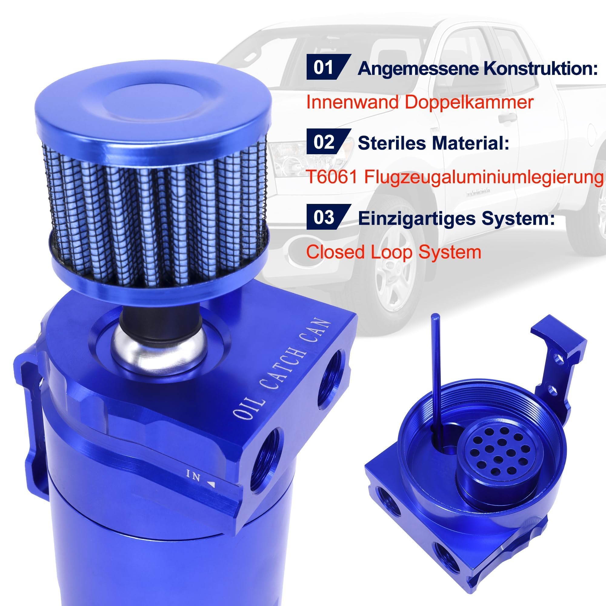 Car Oil Catch Tank Can Serbatoio di carburante in alluminio Serbatoio di stoccaggio dell'olio con filtro dell'aria Tubo di ricambio Accessori 350ml Serbatoio(blu)