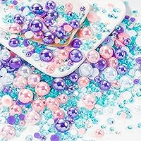 Vista 46 de 60g de perlas blancas de parte trasera plana con diamantes de imitación para manualidades, tamaño mixto de 3mm-10mm, color AB, redondas, mitad