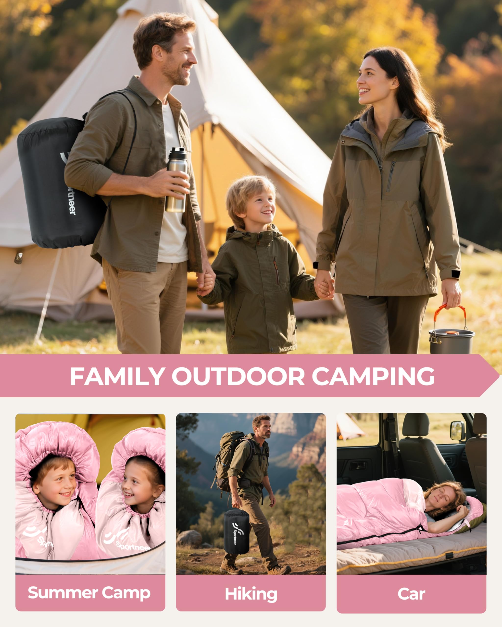 Sacco a pelo per esterni, sportivo, per adulti e bambini, sacco a pelo da campeggio, per escursioni, viaggi con zaino