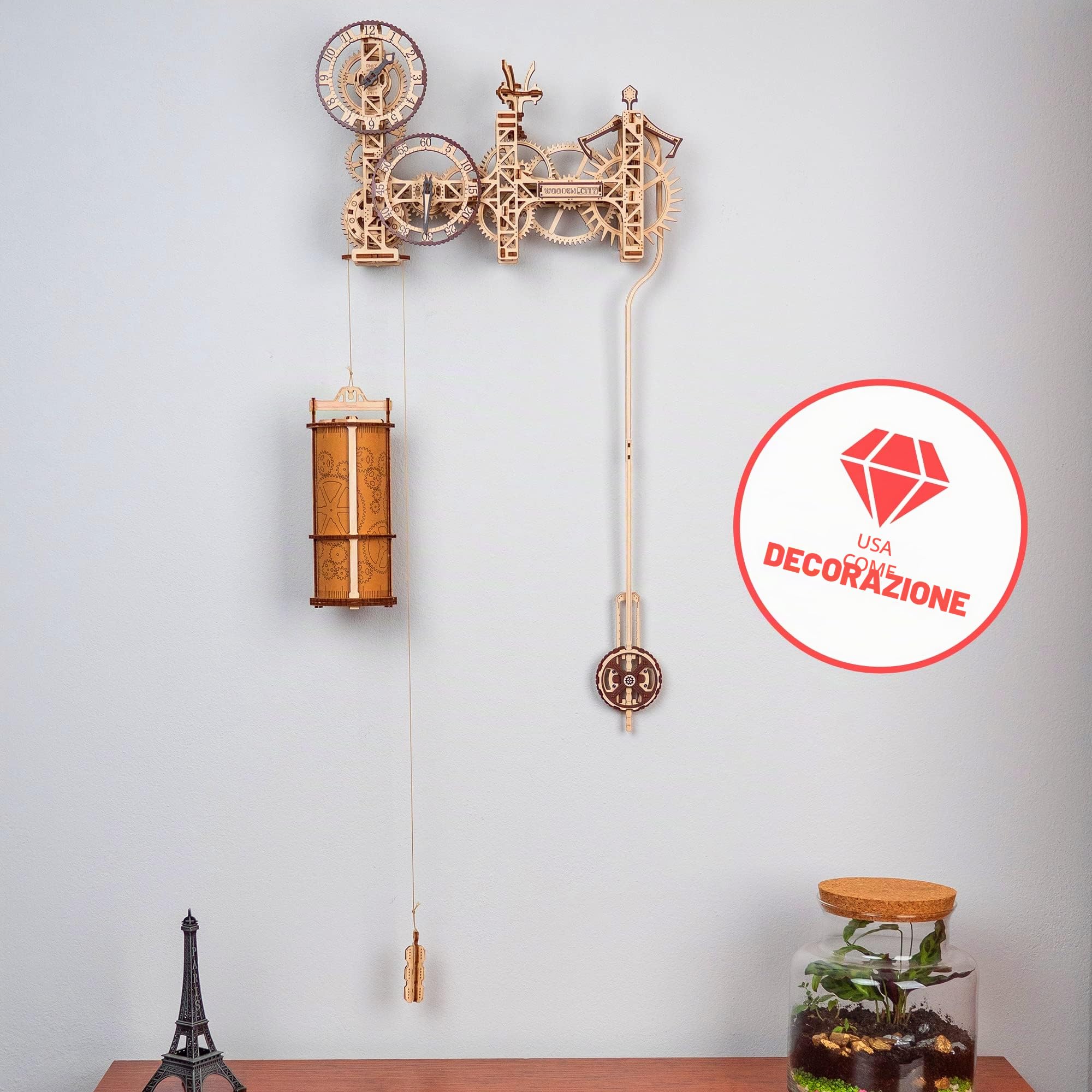 WOODEN.CITY Orologio da parete Steampunk, puzzle in legno 3D, per adulti e ragazzi, kit di costruzione con orologio a pendolo meccanico con 257 pezzi