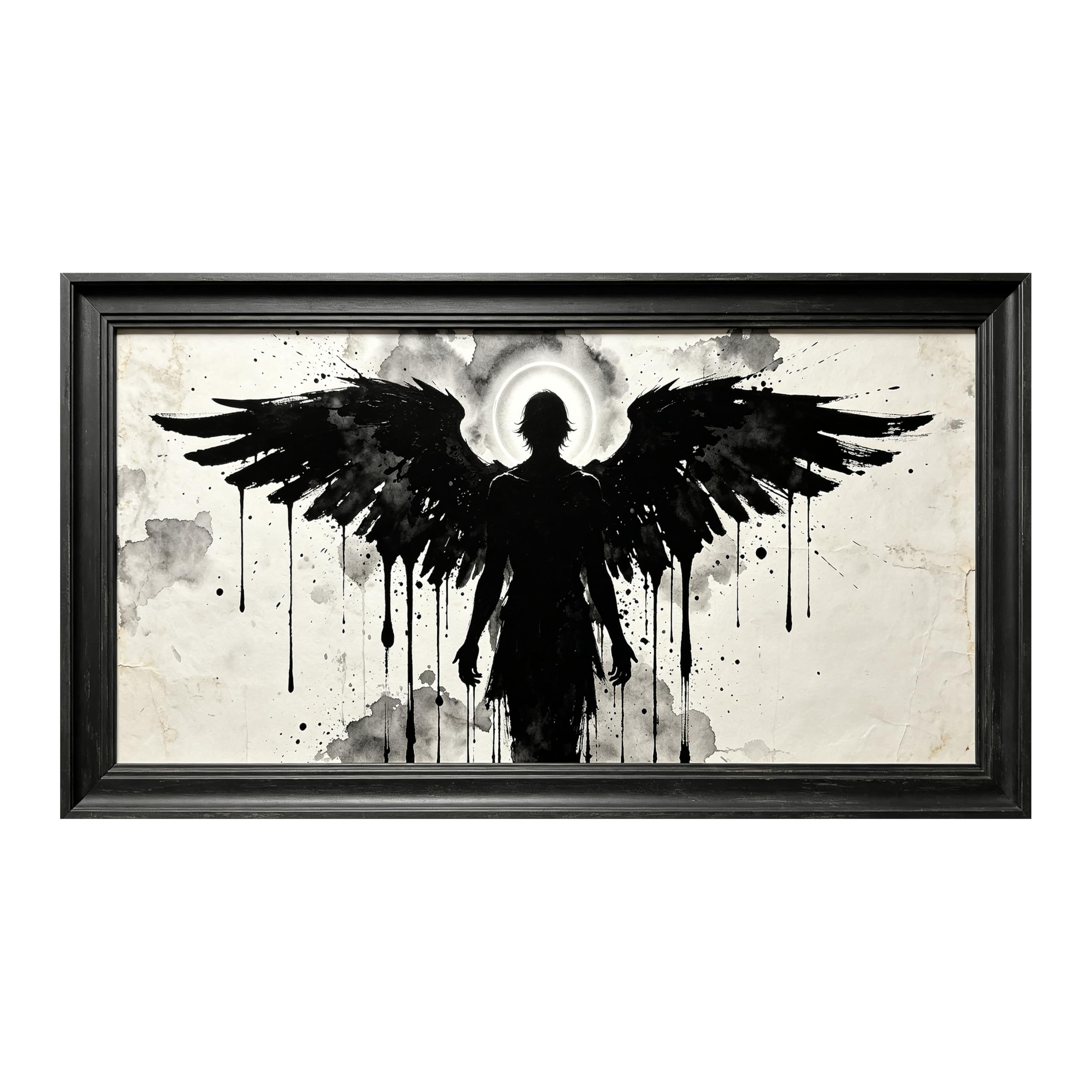 Yzpallescene Art260711020 3D Framed Wall Art Gothic Angel Silhouette Ink Art Surrealism Monochrome Large Size Selfadhesive Removable Wall Decor Prints Artwork For Living Room Bedroom Office
