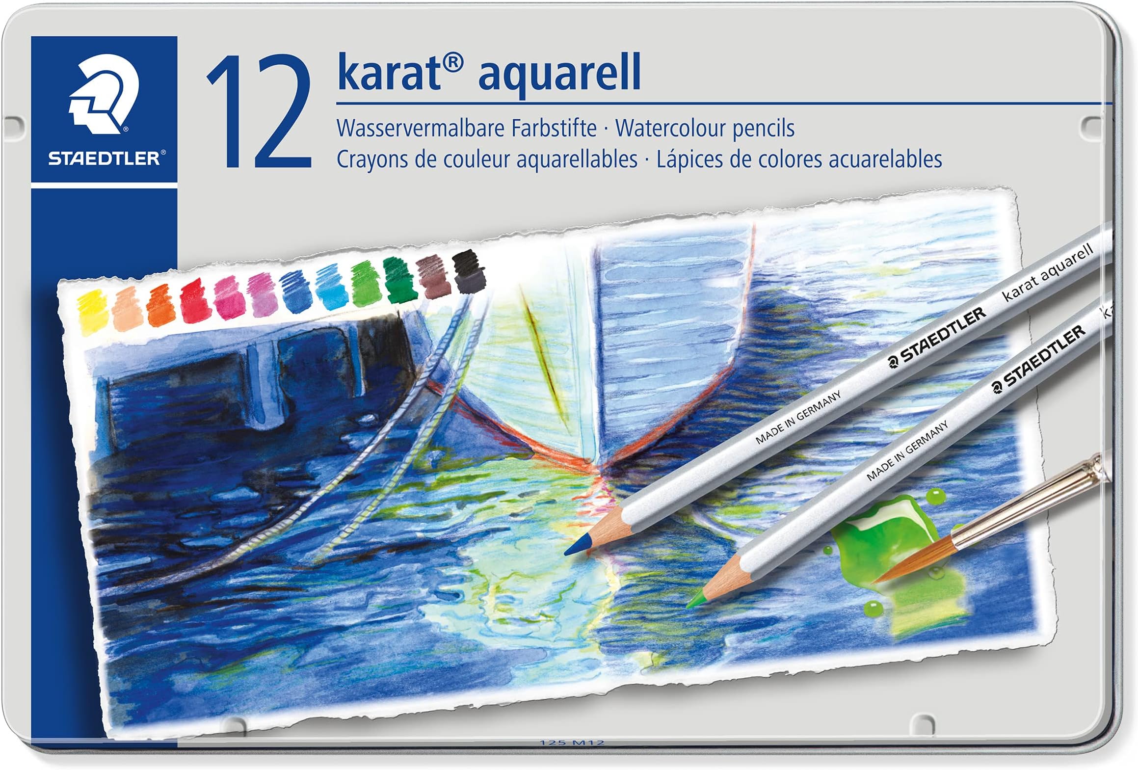 STAEDTLER125 M12 Karat Aquarell Watercolour Colouring Pencil - Assorted Colours (Tin of 12 Pencils)The Forest Stewardship Council