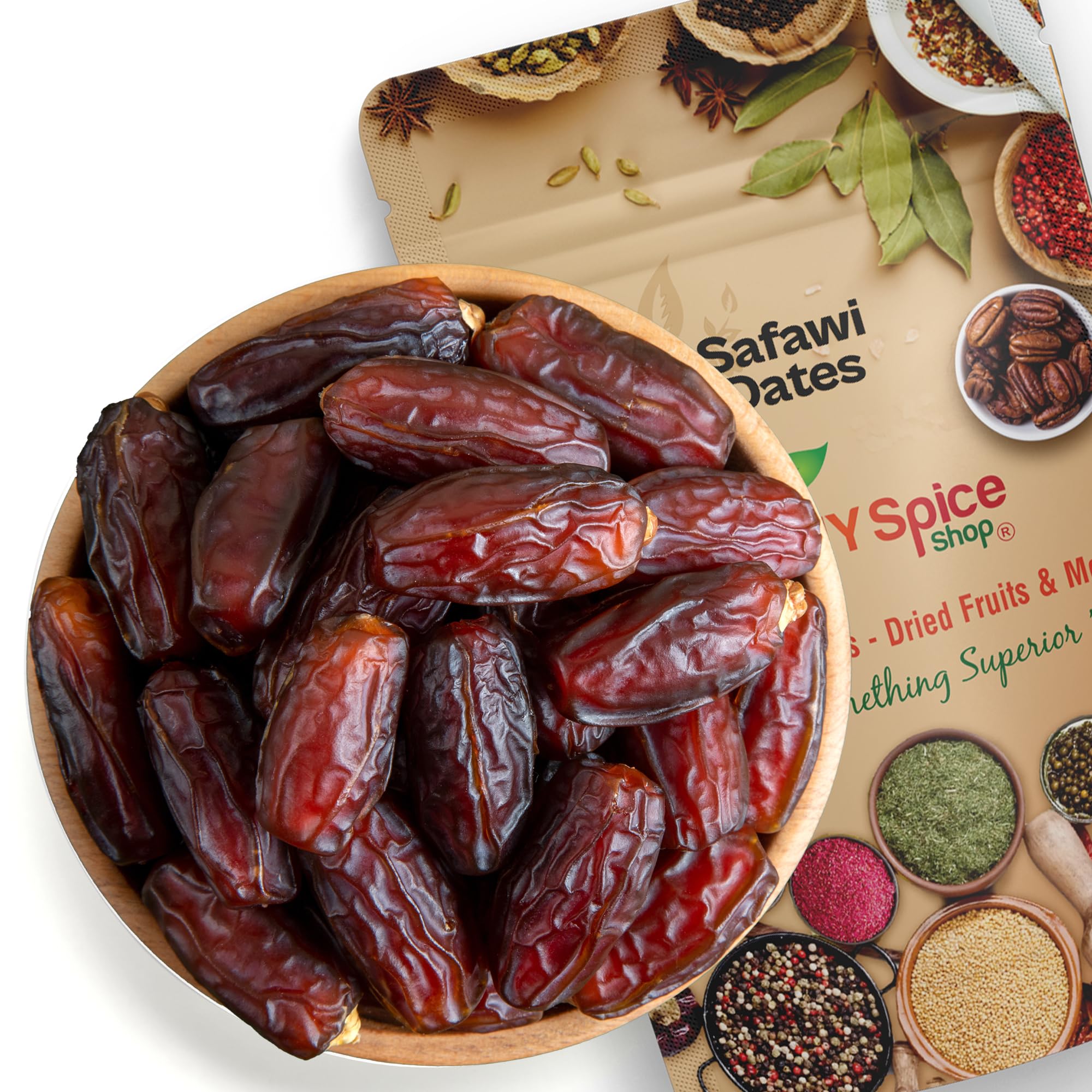 NY Spice Shop Premium Safawi Dates - 1 Pound Natural Fresh Sweet and Delicious Dried Fruit - Nutritious Healthy Safawi Dates Snack for Toppings, Desserts, Smoothies and Energy Bars