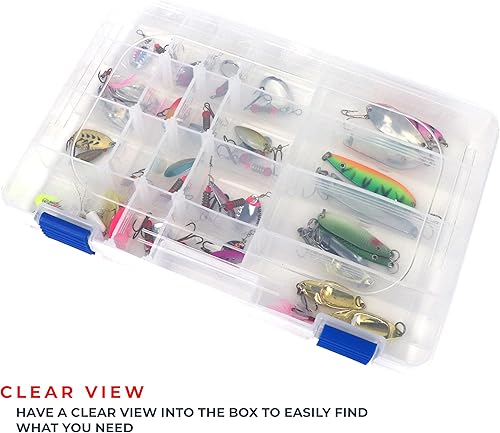 Miniatura 5 de OSAGE RIVER Caja mediana de aparejos de pesca, 10.9 x 7.25 pulgadas, caja organizadora de plástico transparente con divisores ajustables, bandeja de