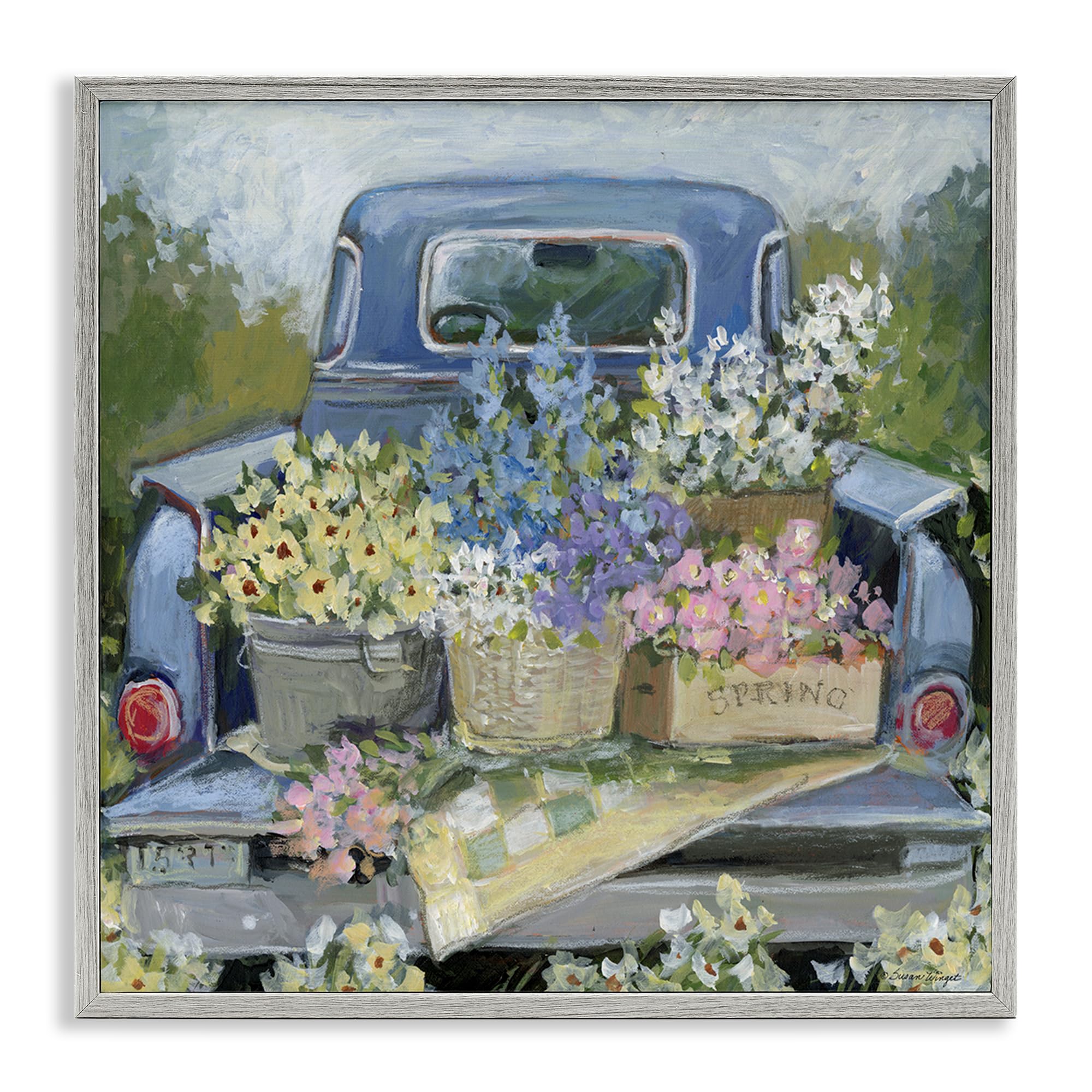 Vintage Floral Truck Bed, 24 x 24 Inch Framed Giclée Print