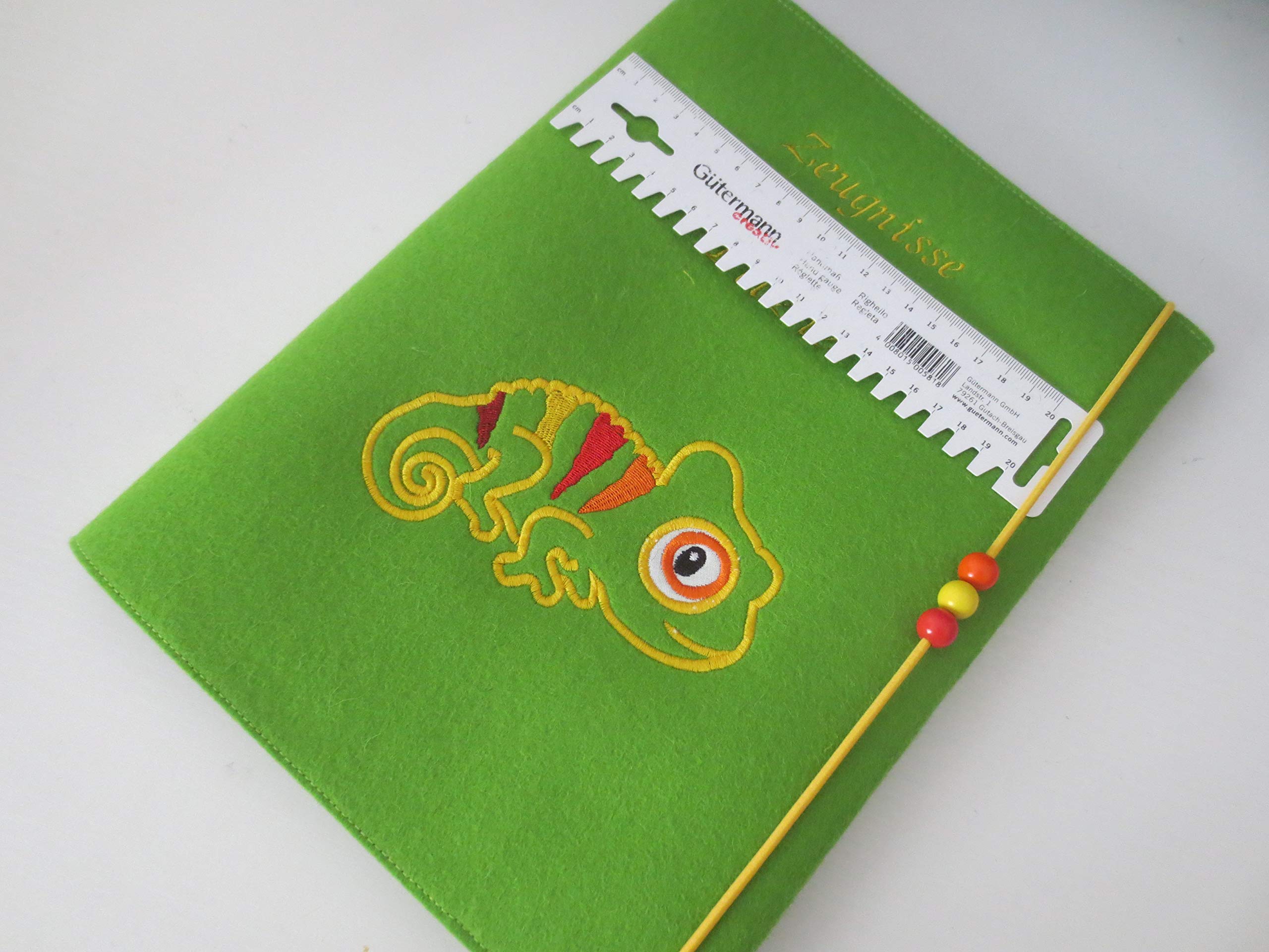 Zeugnismappe Wollfilz Mappe Zeugnisse DIN A4 Grundschule Schule"Chamäleon"
