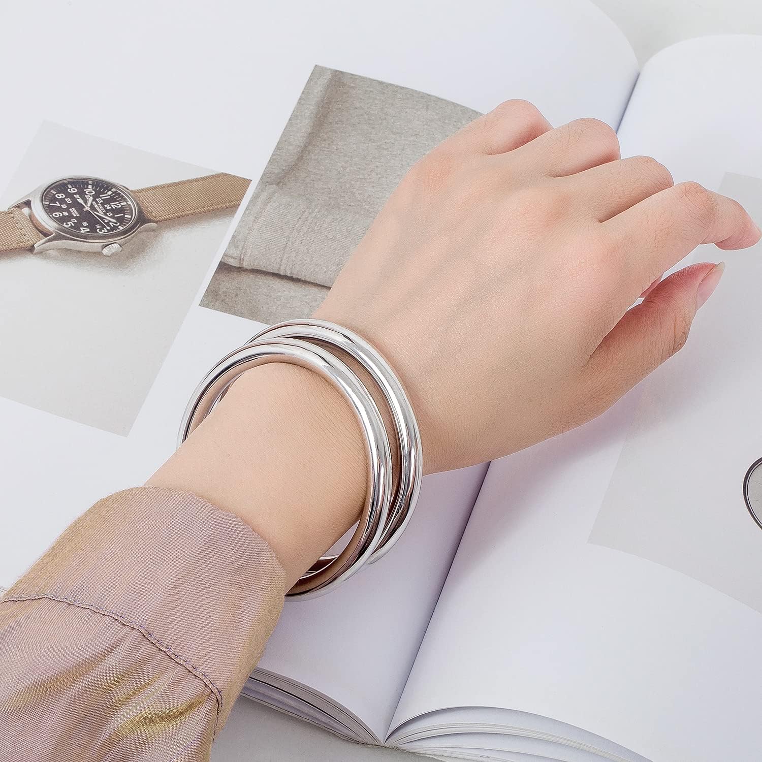 Dankadi Minimalism Women Men 925 Sterling Silver Bracelet Width 7-8MM Diameter 60-65 mm Solid Smooth On Bangle Cuff Fashion Fine Jewelry Gifts (Width 7MM 2 Piece, Diameter 60MM)