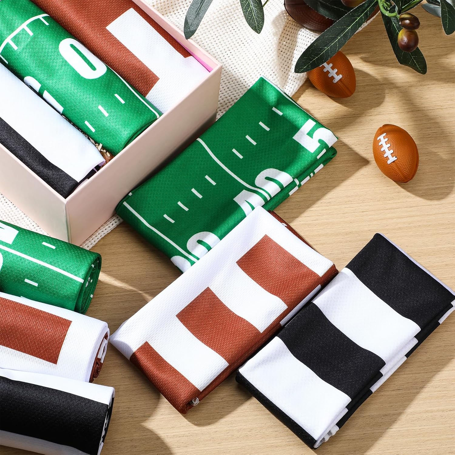 Teenyyou 12 Pcs Football Cooling Towels, 40''x12 Football Breathable Chilly Ice Towel, Ice Microfiber Foot Ball Field Black White Stripe Cooling Rag for Team Coach Gift Sport Party Favors