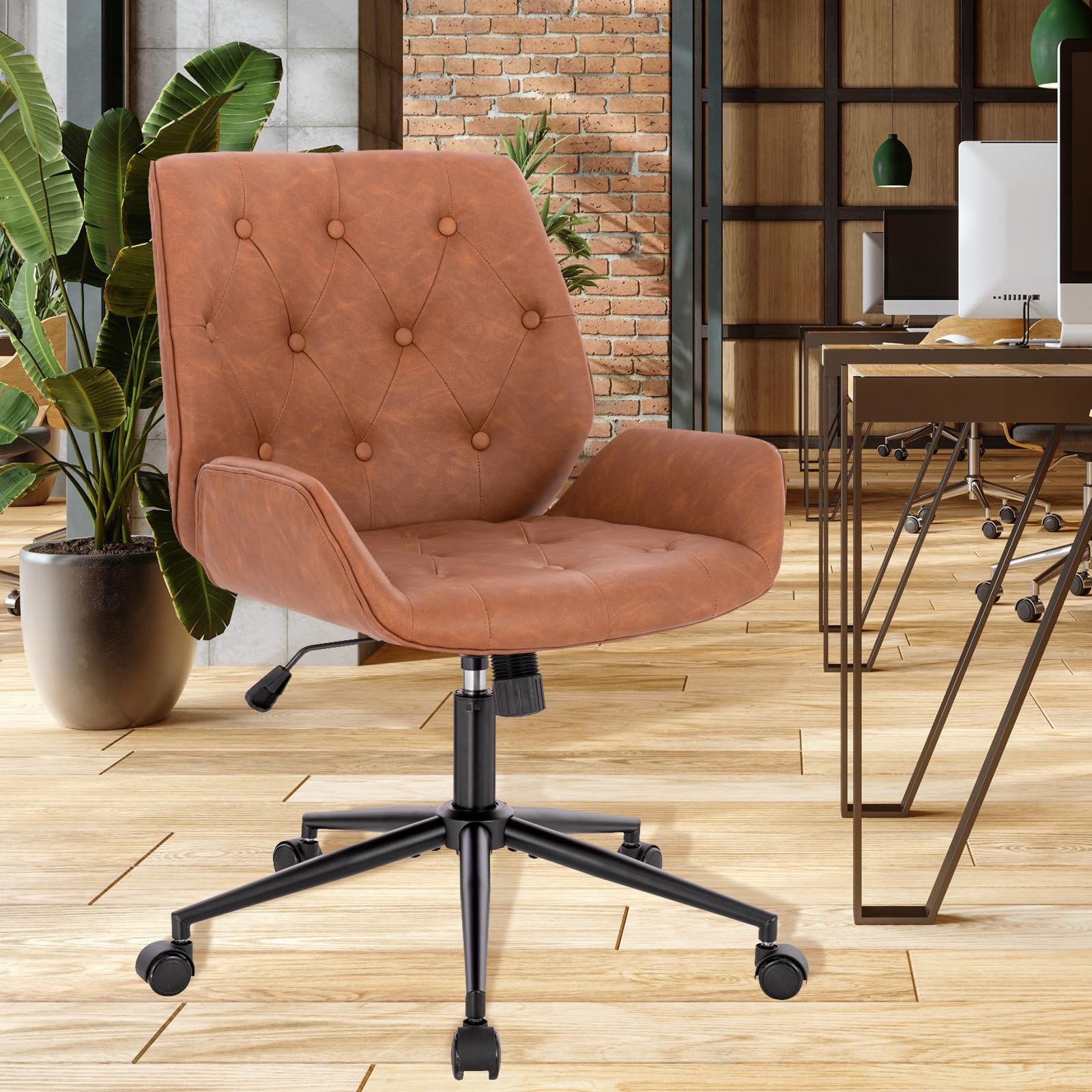 SVITA Gabriel Bürostuhl Höhenverstellbar Schreibtischstuhl Mit Rollen Vintage Design Kunstleder Drehstuhl Cognac,schwarz 4765998434