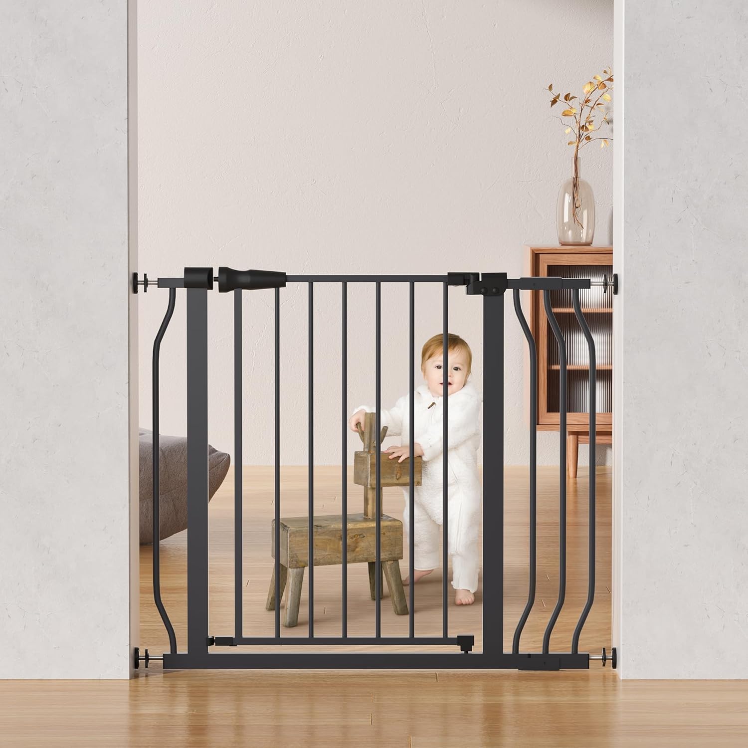 Baby Gate for Stairs Doorways, Safety Pet Gate with Auto-Close/Hold-Open Features, Fits Openings 29.1” to 38.5”, 30” Tall, Easy Pressure Mounted Walk Through Baby Dog Gate, Graphite Fit 29.1-38.5 Inch, 30-Inch Tall, Graphite