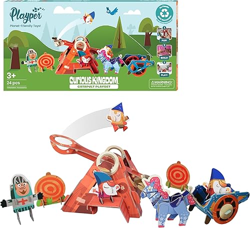 Playper Juego de catapulta de gnomo del Reino Curioso, juguete STEM para niños de 3 años en adelante, 3D DIY, sin plástico, aprendizaje y juego