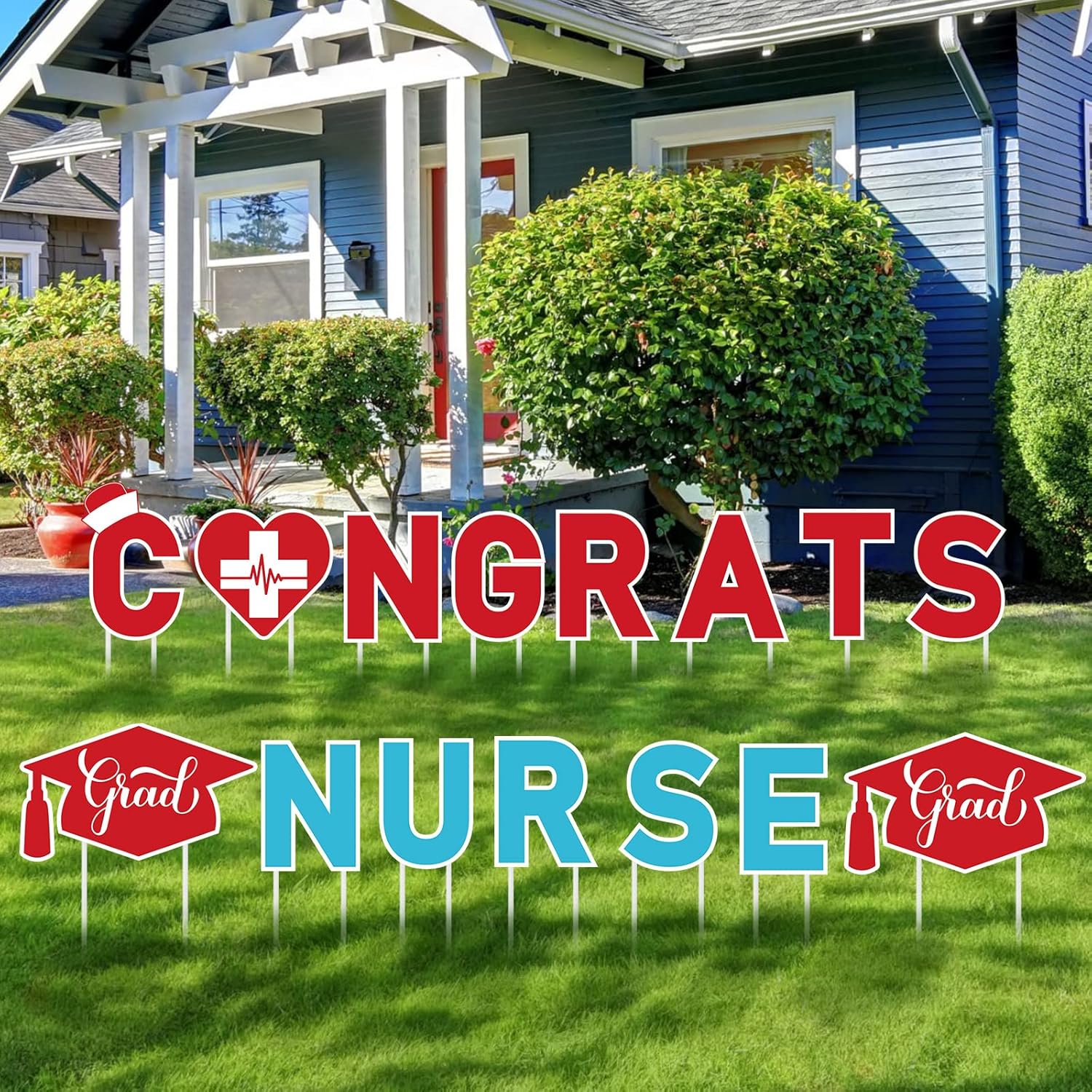 15 Pcs Nurse Graduation Yard Signs with 30 Pcs Stakes, Congrats Nurse Grad Cap