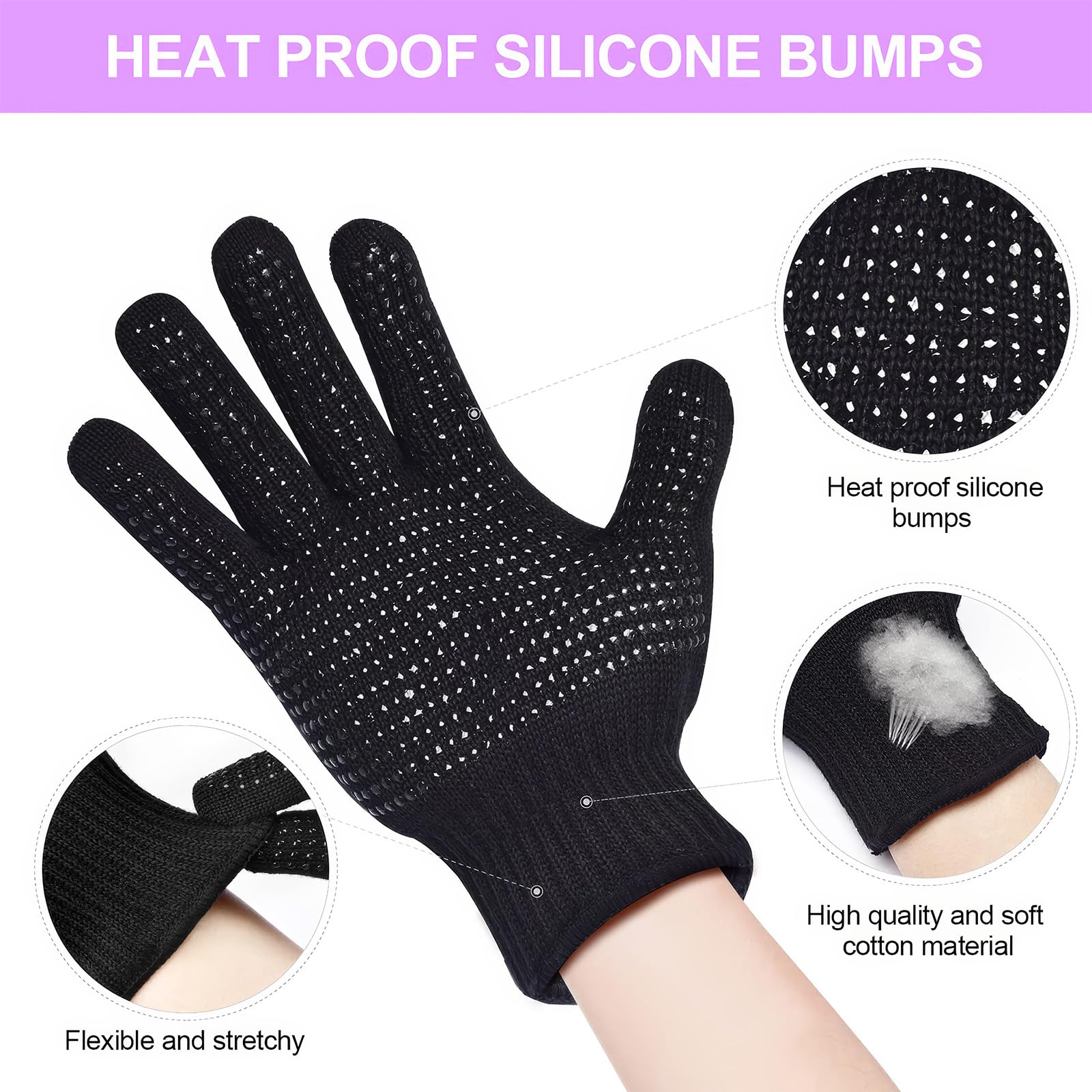 1 Gants Résistants à la Chaleur pour Fer à Friser +1 Coussin D'isolation Thermique en Silicone,Gant anti chaleur,pour Coiffure Gants Thermiques de Salon pour lisseur lisseur fer a boucler,Noir