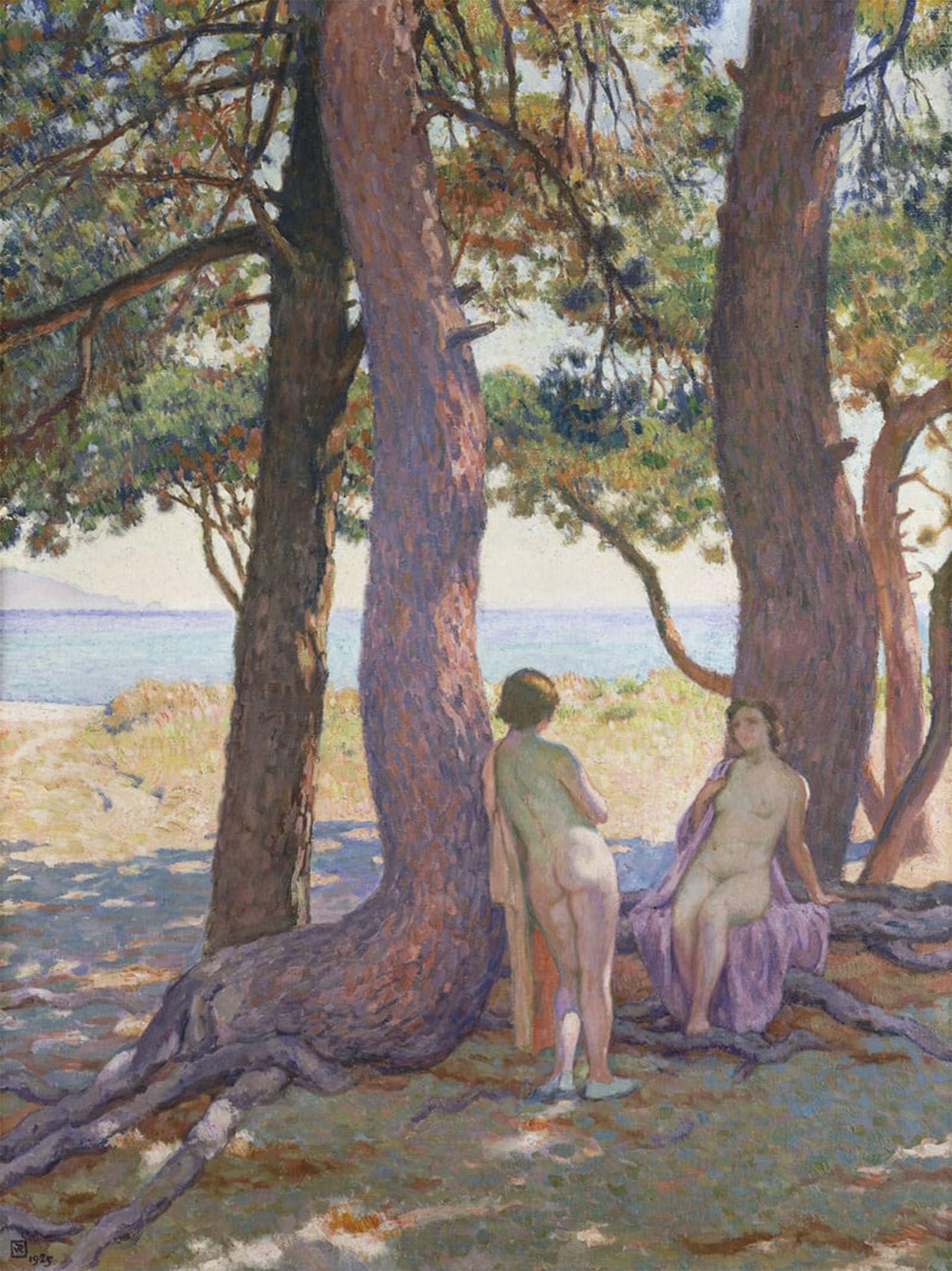 ARTXLXXBN Famous Art Print Poster Vintage Wall Art Two Under Pine Trees by Théo Van Rysselberghe Canvas Art Poster for Home Decor 60x90cm