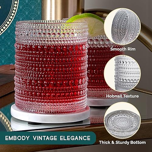Miniatura 3 de Juego de 6, vasos transparentes de 10 onzas en caja de lujo, vasos de beber con cuentas en relieve, versátiles vasos de hobnail para todas las