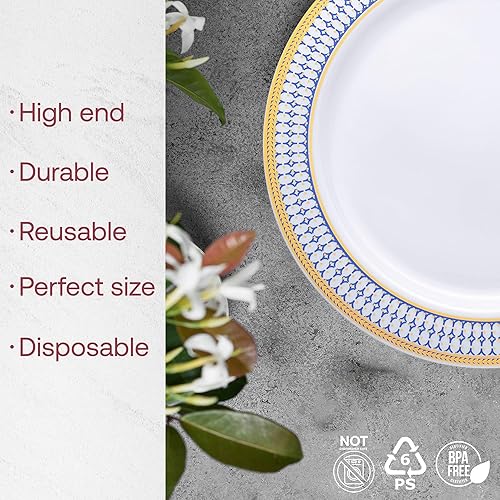 Miniatura 8 de Elegantes platos desechables de plástico para postre, 120 unidades, platos de ensalada de 7.5 pulgadas, resistentes de color blanco elegante con