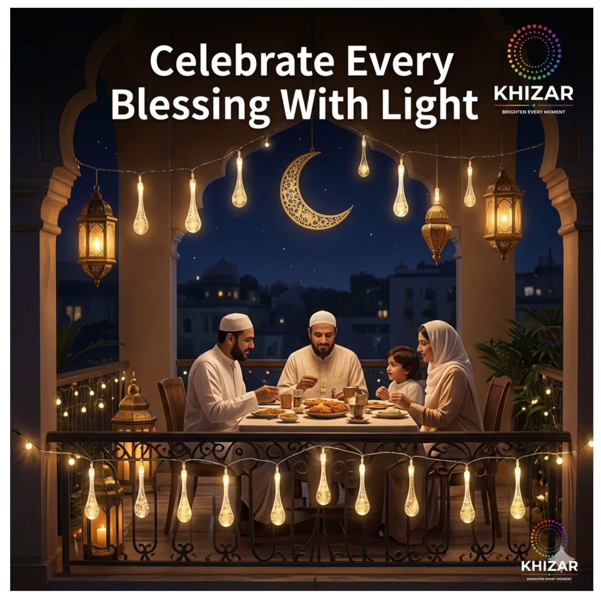 KHIZAR 20 LED Water Drop String Lights Plug-in, Warm White Decorative Hanging Fairy Lights, Waterproof LED Raindrop Lights for Bedroom, Balcony, Patio, Garden, Diwali, Eid, Birthday & Party Decor 2