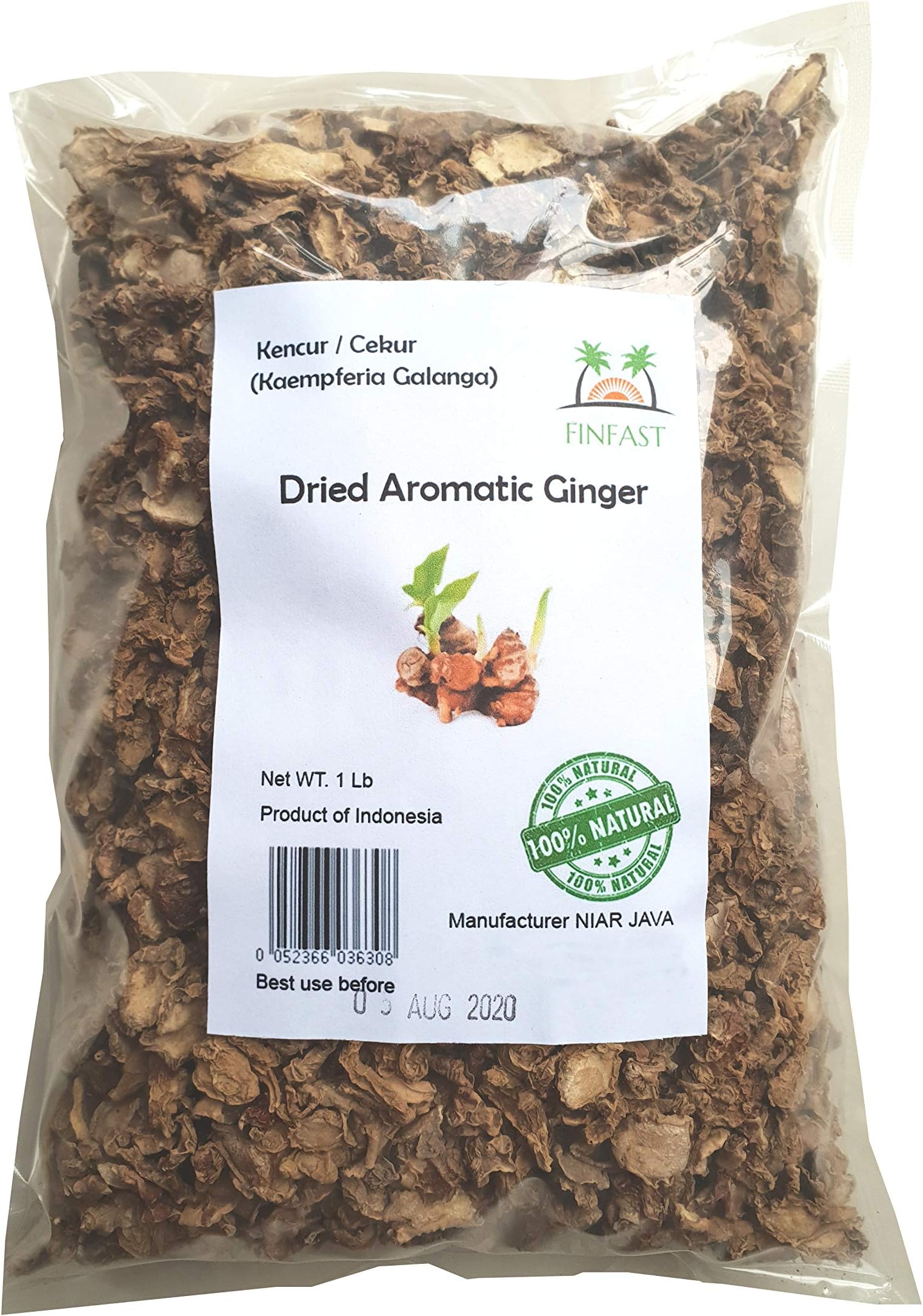 Dried Sliced Aromatic Ginger/Kencur (Kaempferia Galanga) (1 lb)