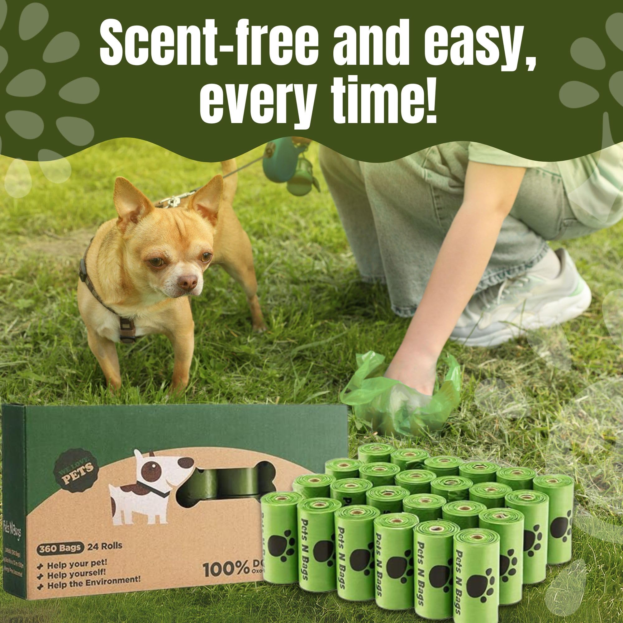 Bolsas para excremento de perro, bolsas de basura para perros, rollos de recambio sin perfume