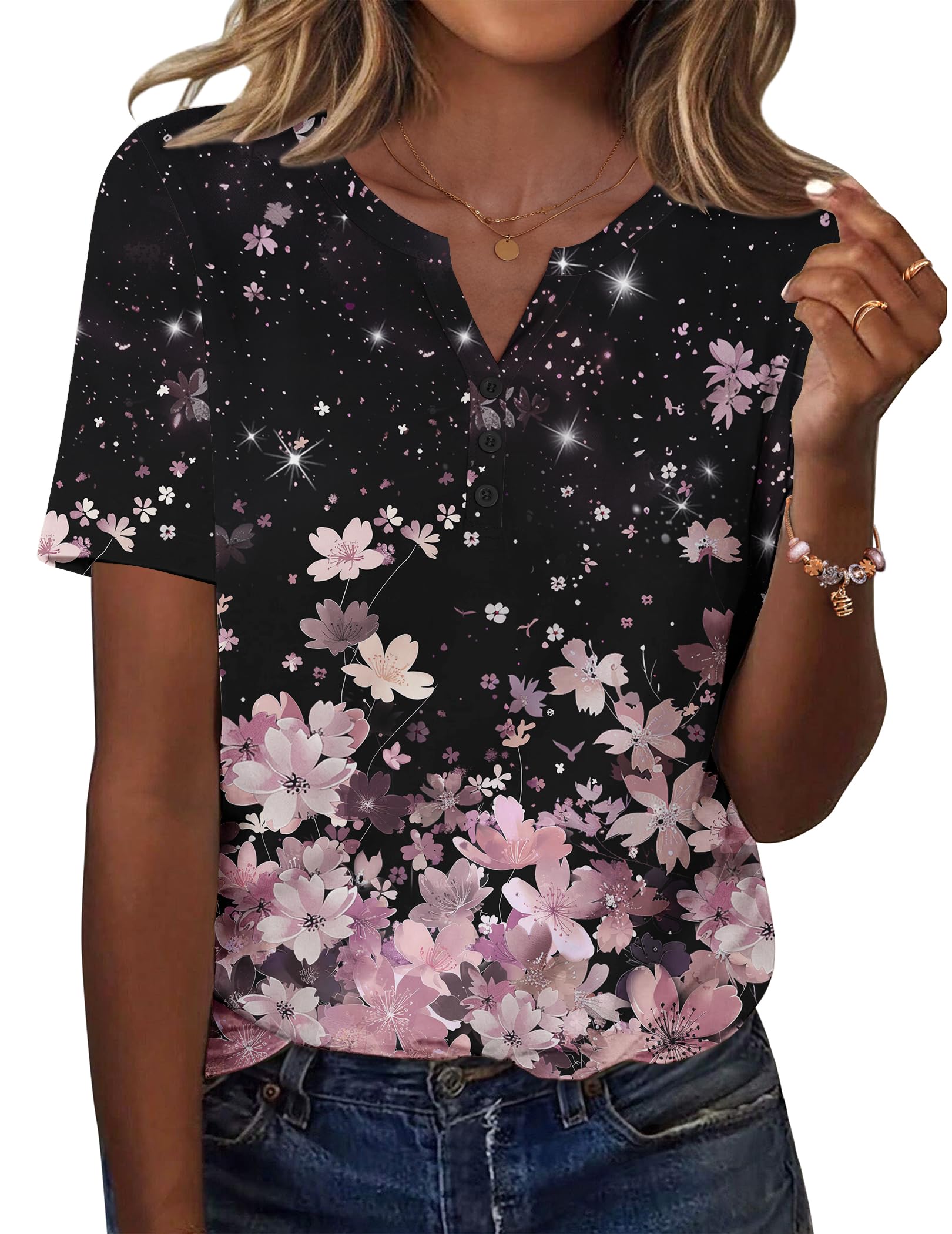 Zeagoo Womens Summer Tops Casual Short Sleeve V Neck Shirts Business Dressy Work Blouses