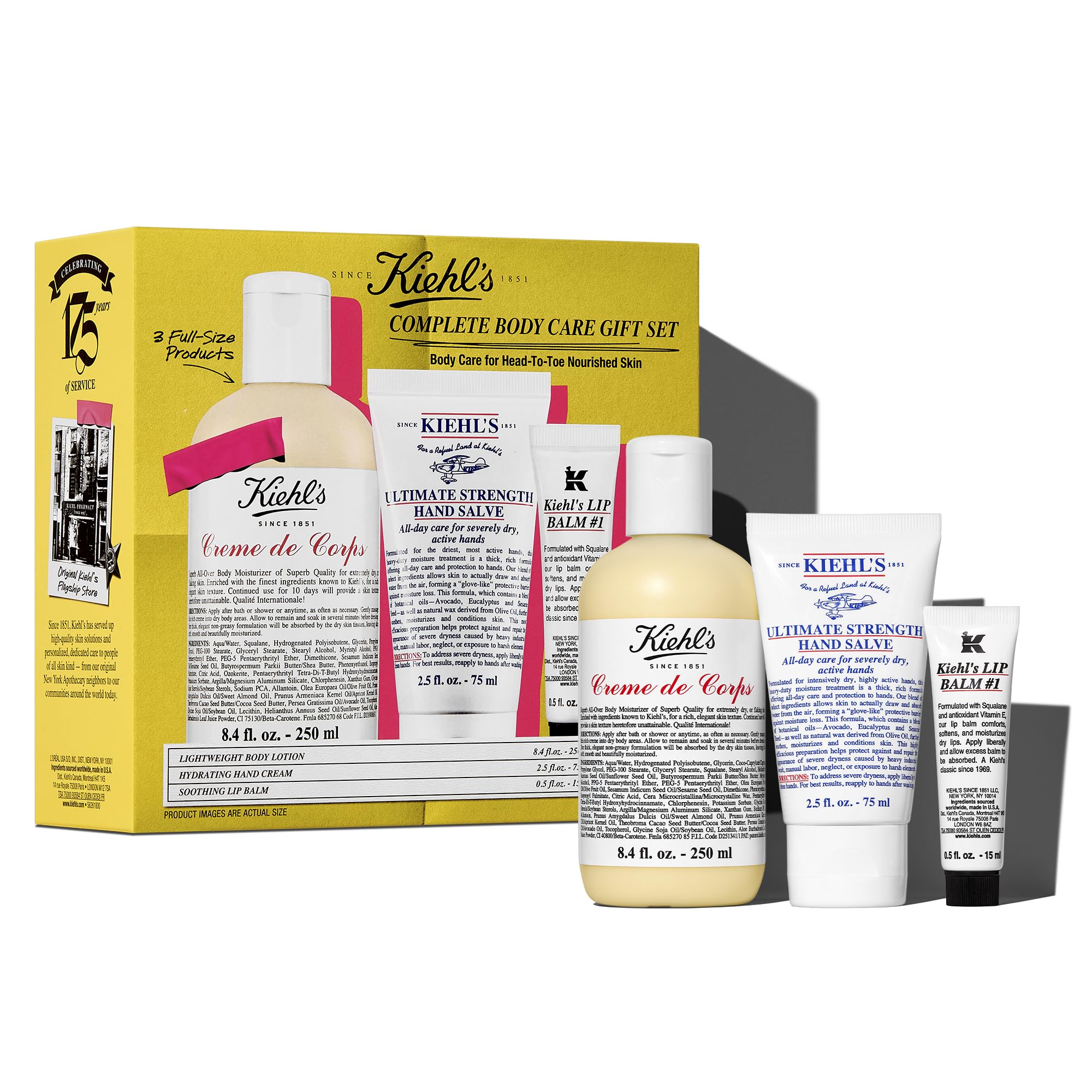Kiehl's Body Care Routine Gift Set, $75 Value, Includes Moisturizing Hand Lotion, Body Cream, and Lip Balm, With Shea and Cocoa Butter, For Dry Skin and Men and Women