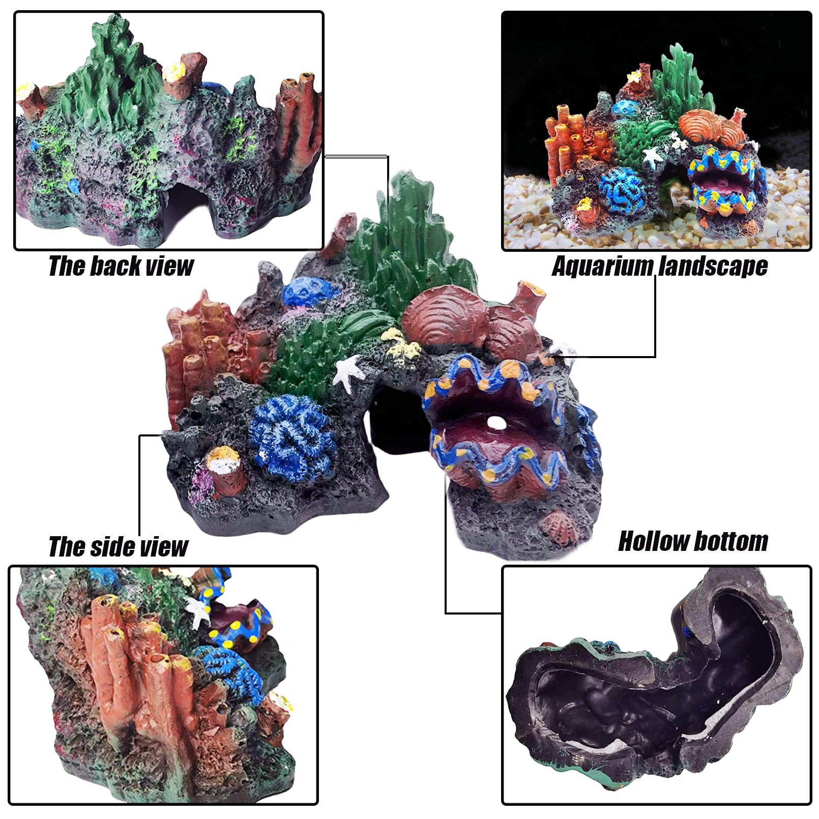 Tfwadmx Decoración de coral para acuario, pecera de resina, escondite de cueva de montaña, escondite de peces betta, decoración de arrecife de roca, paquete de 2