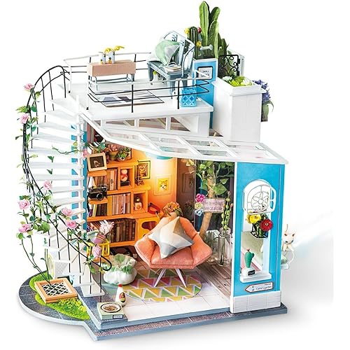 Rolife DIY Miniature Dollhouse Kit Duplex Loft Model Building Sets Gifts for Teens/Adults (Dora's Loft)